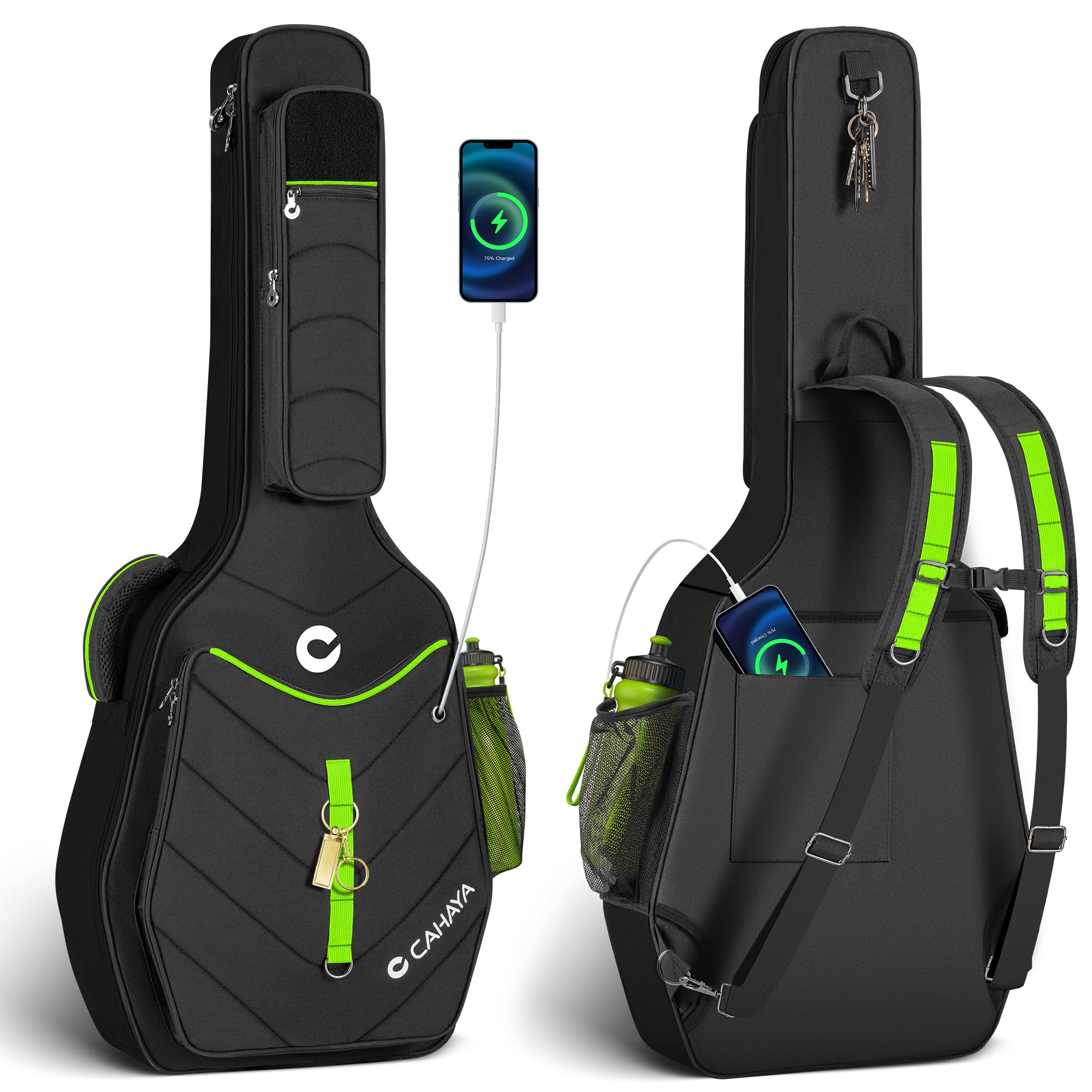 CAHAYA Guitar Case Acoustic Soft - 0.47in Thick Padding 5 Pockets Guitar Gig Bag with Adjustable Shoulder Strap Compatible with 