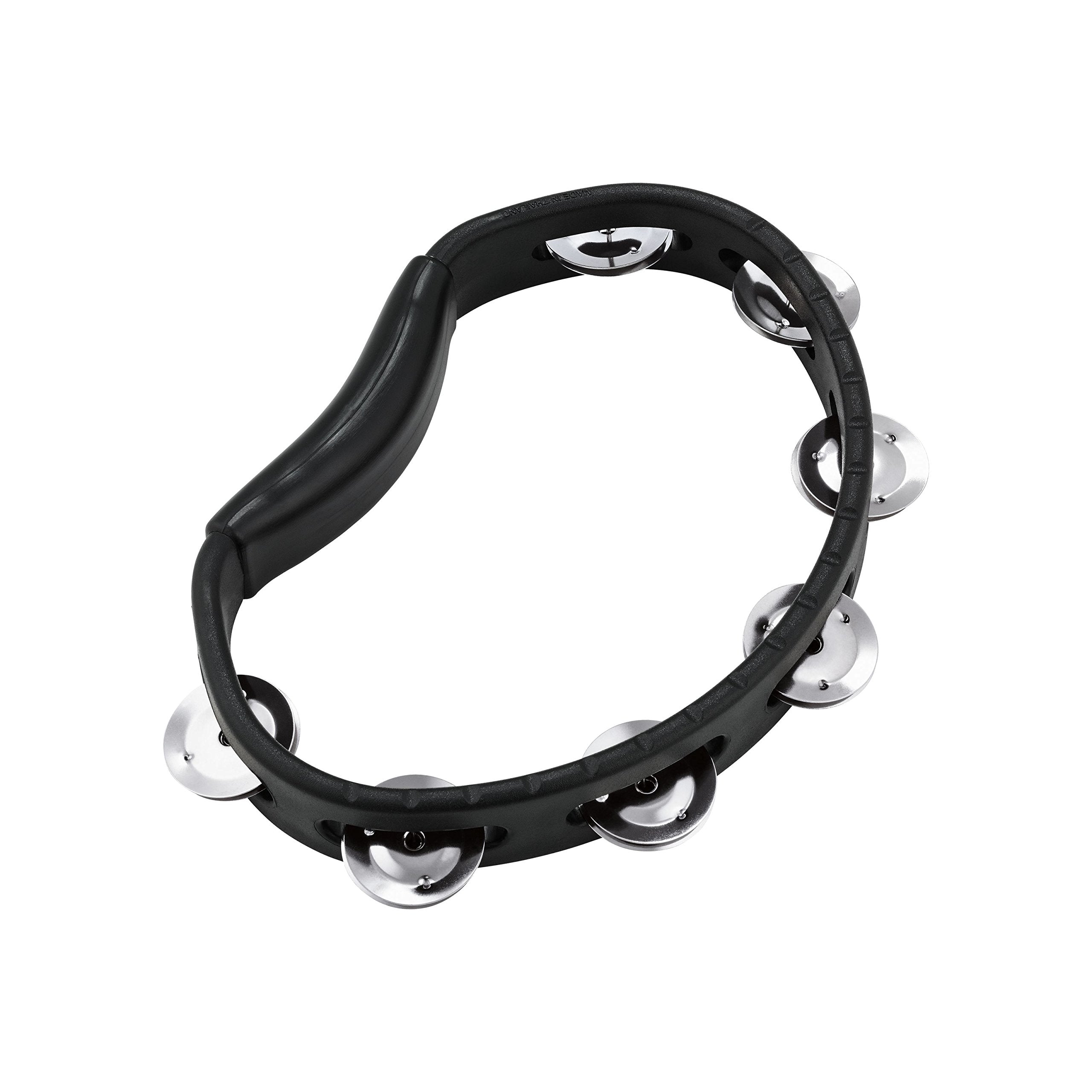 Meinl Hand Held Tambourine with Stainless Steel Jingles, Single Row - NOT MADE IN CHINA - Black, Guiro Playing Surface, 2-YEAR W