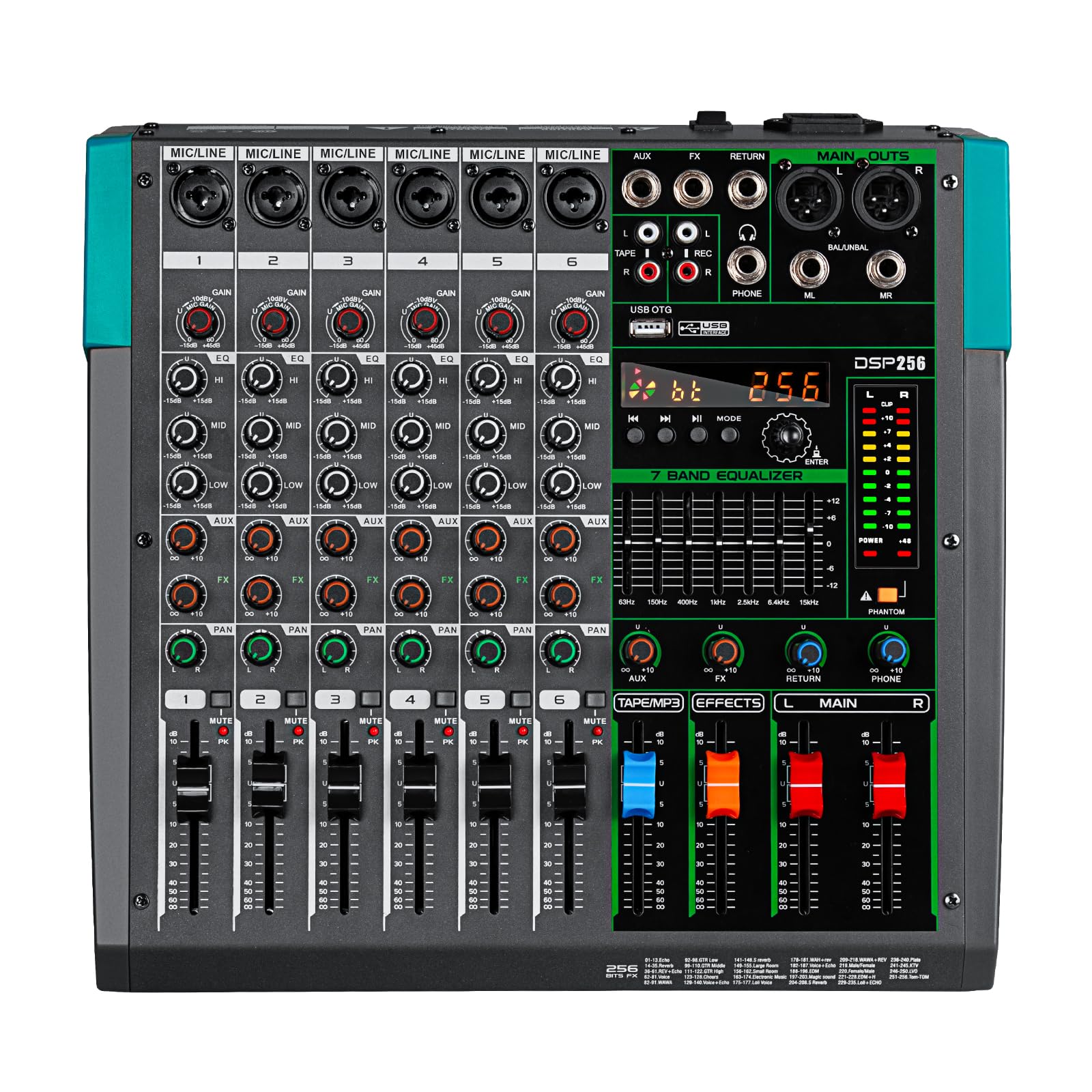 Depusheng Pa6 Professional Dj Audio Mixer 6 Channel Input Built-In 256 Kinds Of Dps Effects Support 48V Phantom Power Usb Blueto