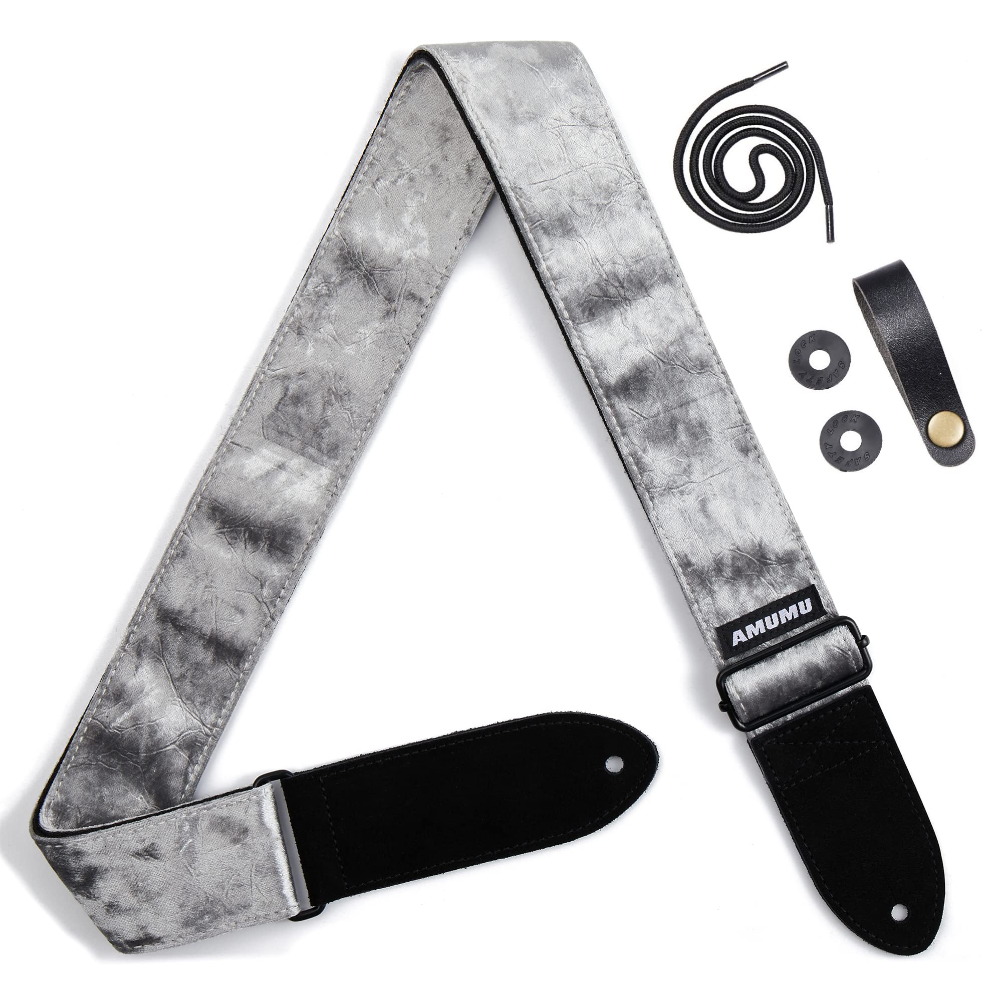 Amumu Guitar Strap Silver Flocking For Bass, Electric  Acoustic Guitar Accessories