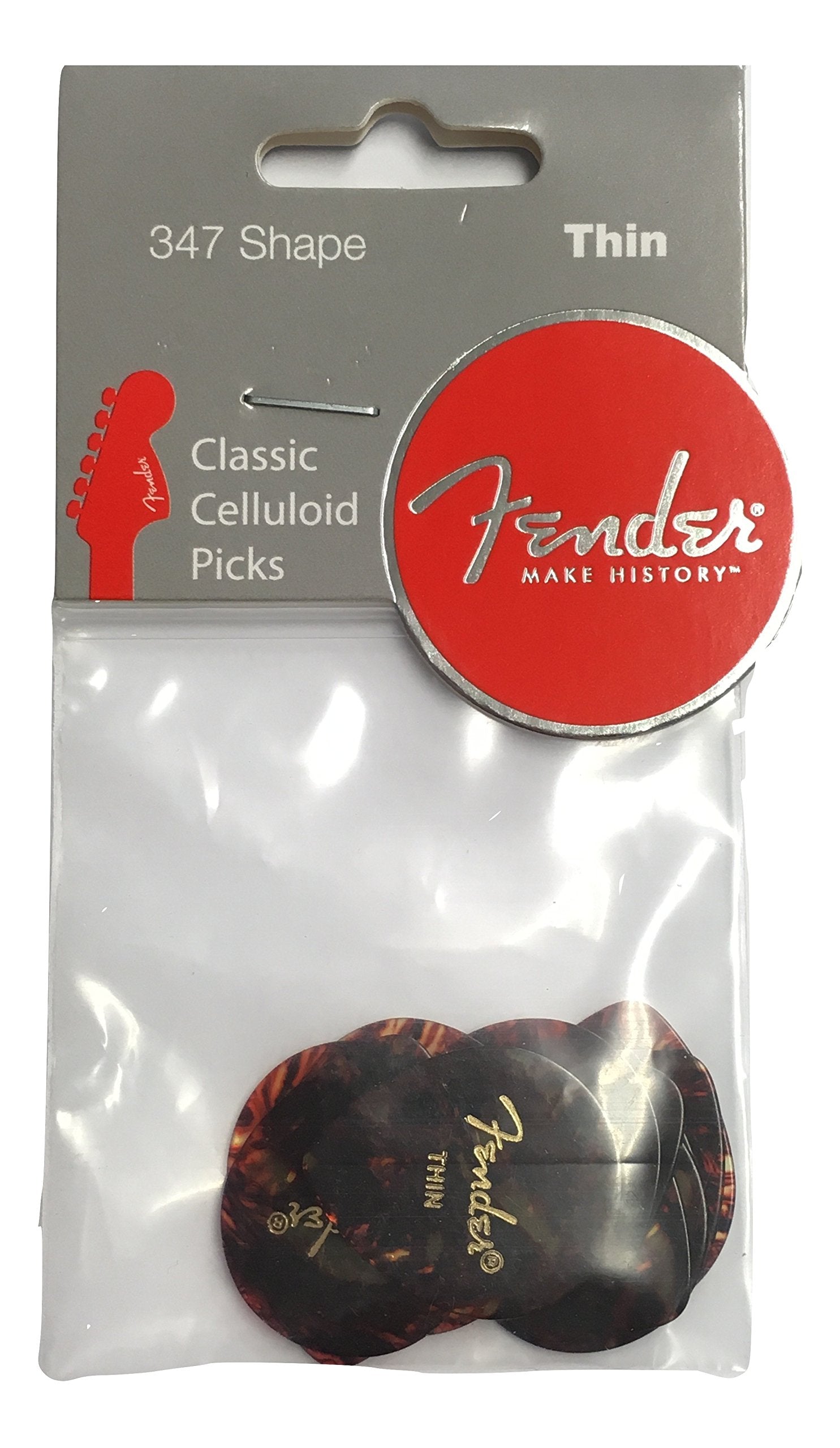Fender Classic Celluloid Guitar Picks 347 Shape, Guitar Accessories, Tortoise Shell, Thin, 12-Pack