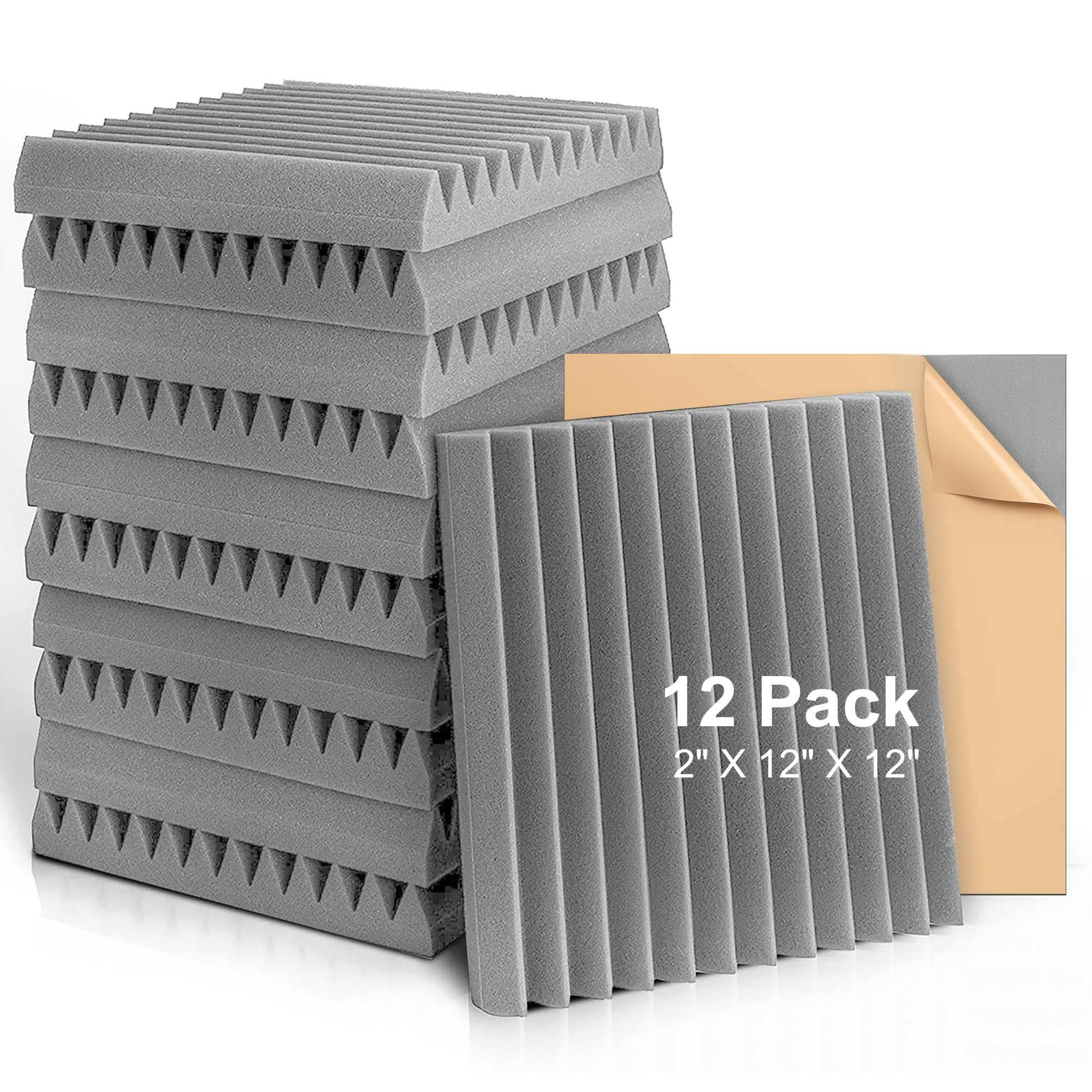 Fstop Labs Acoustic Foam Panels 2'' X 12'' X 12'' Self-Adhesive Acoustic Studio Wedge Tiles, Sound Panels Wedges Soundproof Foam