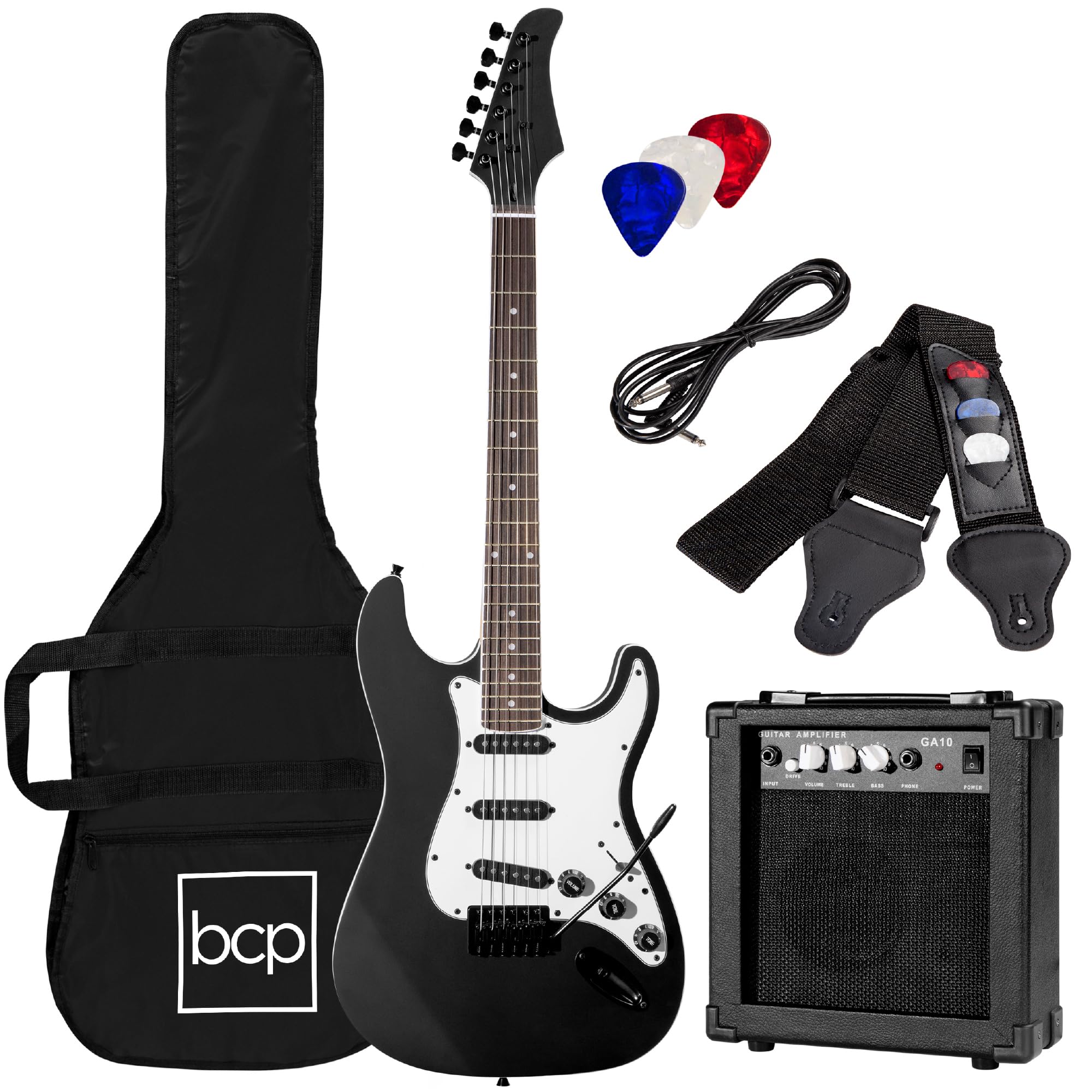 Best Choice Products 39In Full Size Beginner Electric Guitar Starter Kit W/Case, Strap, 10W Amp, Strings, Pick, Tremolo Bar - Je