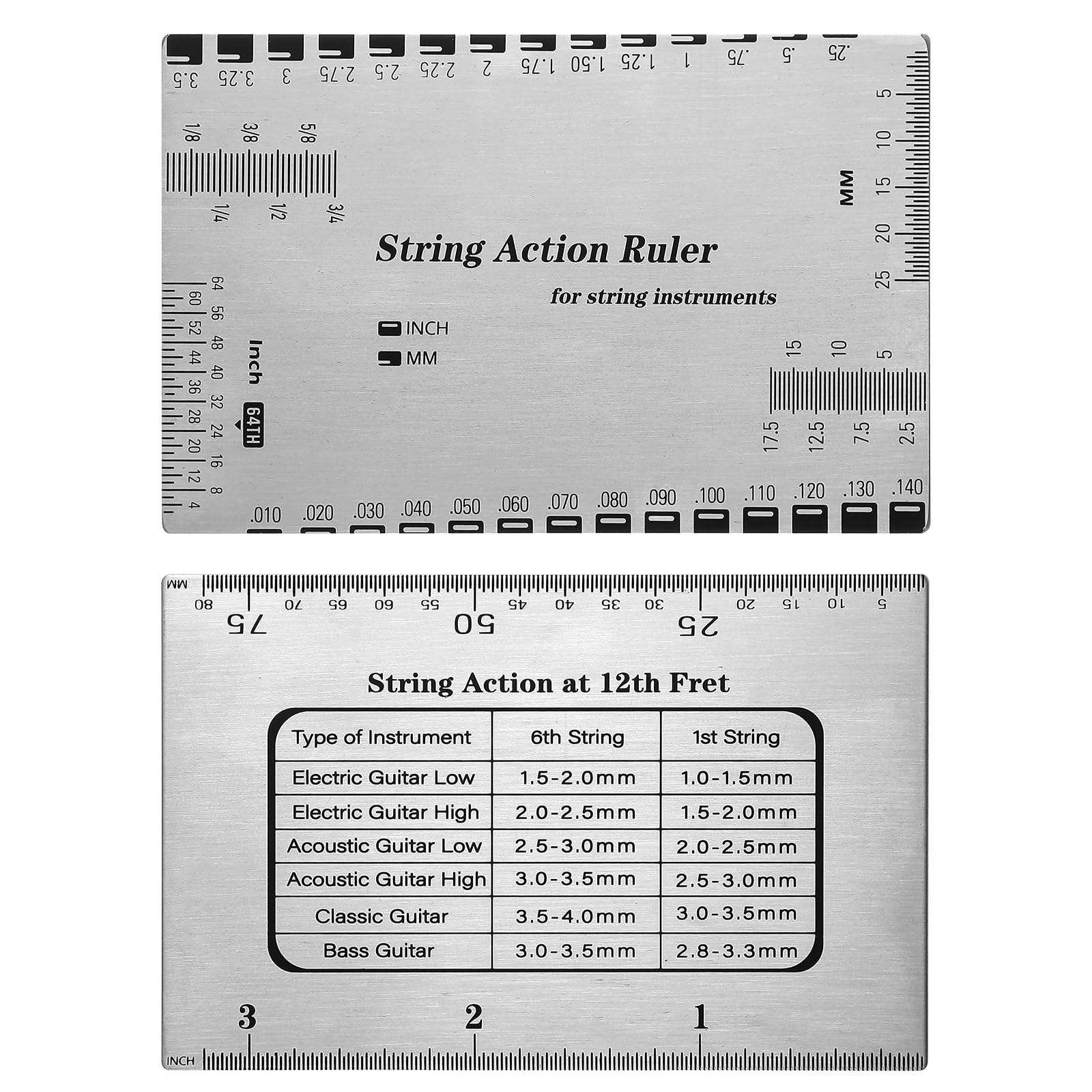 Qianyu 2 Pcs Guitar String Action Gauge Ruler Stainless Steel Guitar Setup Gauge Tool Luthier String Height Measuring Tool for E