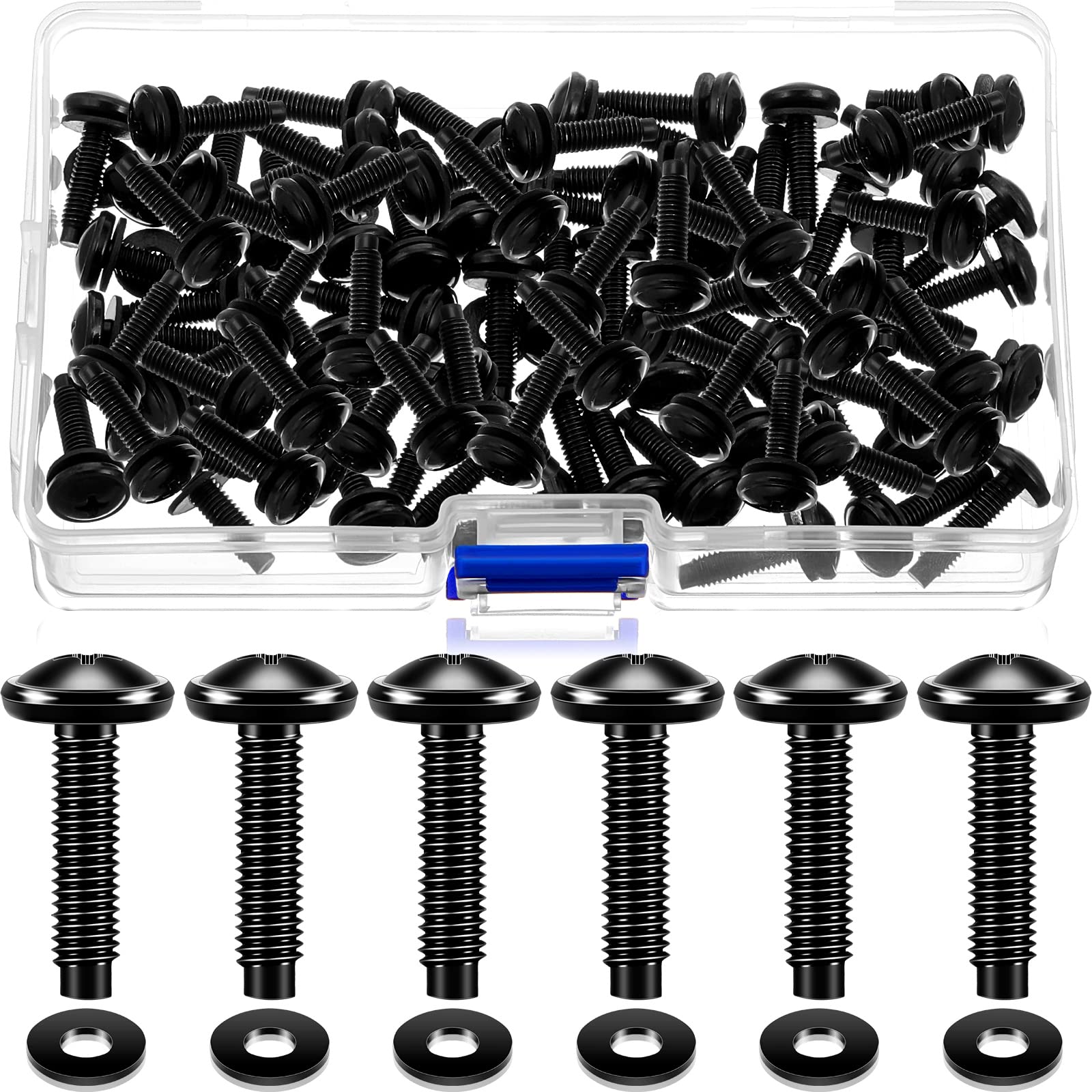 Ripeng 50 Set 10/32 Rack Screws with Nylon Washers Black Stainless Steel Rack Mount Screws for Audio Studio Machine Equipment Se