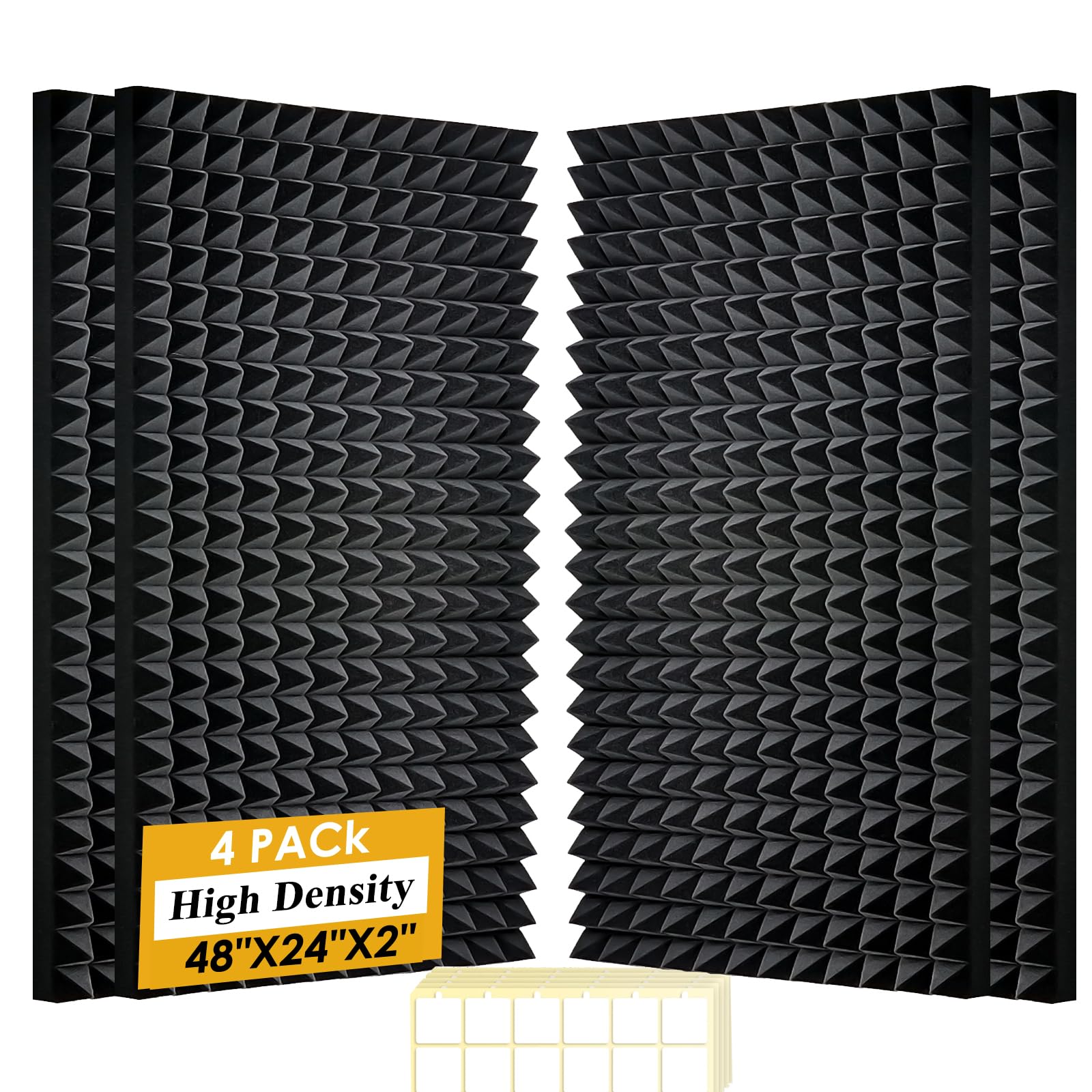 Yhyghxfr 4 Pack Black Acoustic Foam Panels,48X24X2 Inch Sound Proof Foam,High Density Soundproof Wall Panels,Fireproof Cancellin