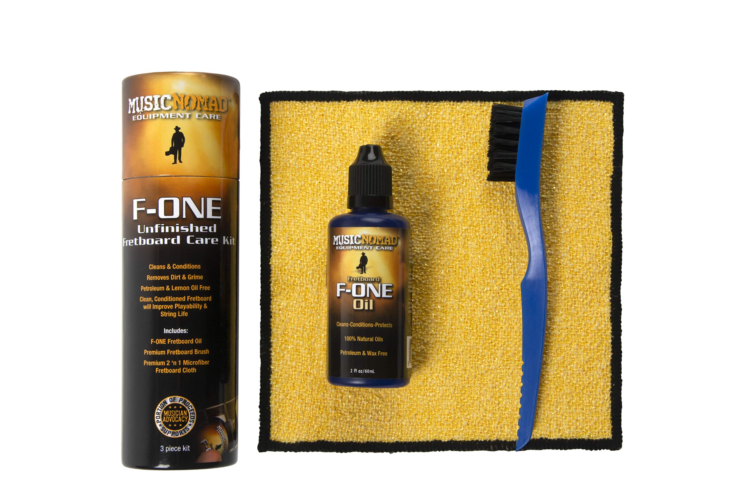 Musicnomad F-One Unfinished Fretboard Care Kit - Oil, Cloth, Brush (Mn125)