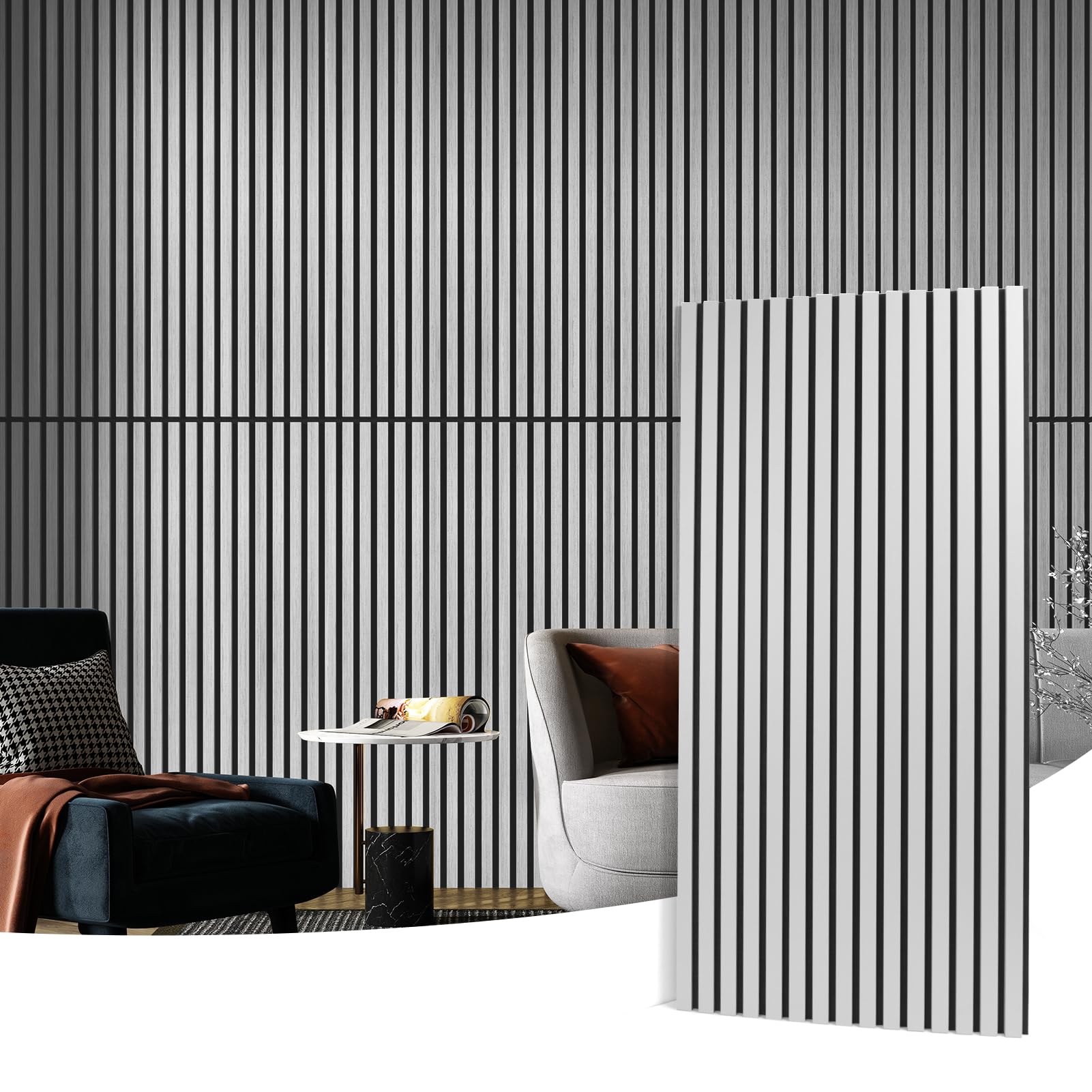 Art3D 2 Wood Slat Acoustic Panels For Wall And Ceiling - 3D Fluted Sound Absorbing Panel With Wood Finish - Brushed Silver