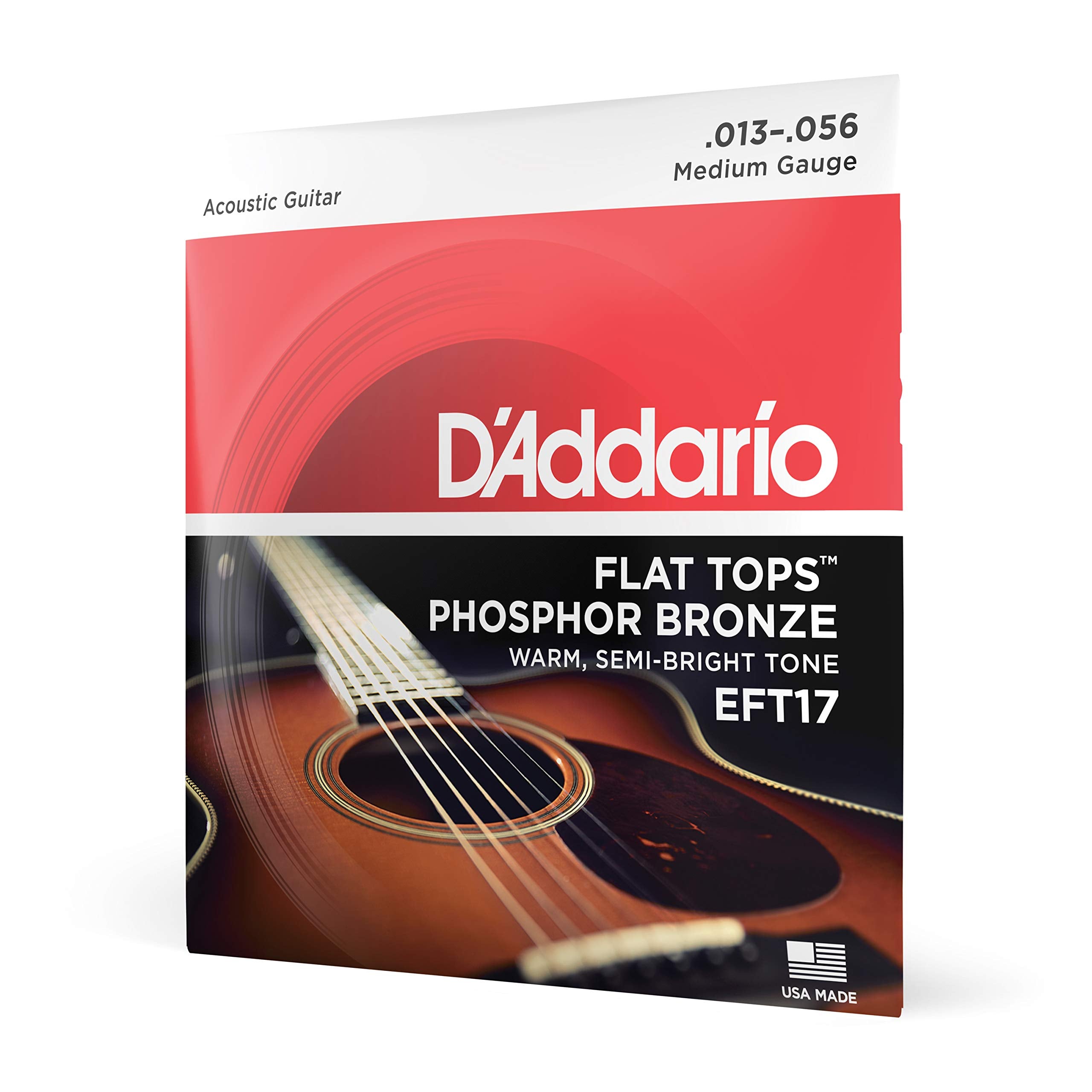 D'Addario Guitar Strings - Acoustic Guitar Strings - Flat Tops Phosphor Bronze - For 6 String Guitar - Warm, Semi-Bright Tone -