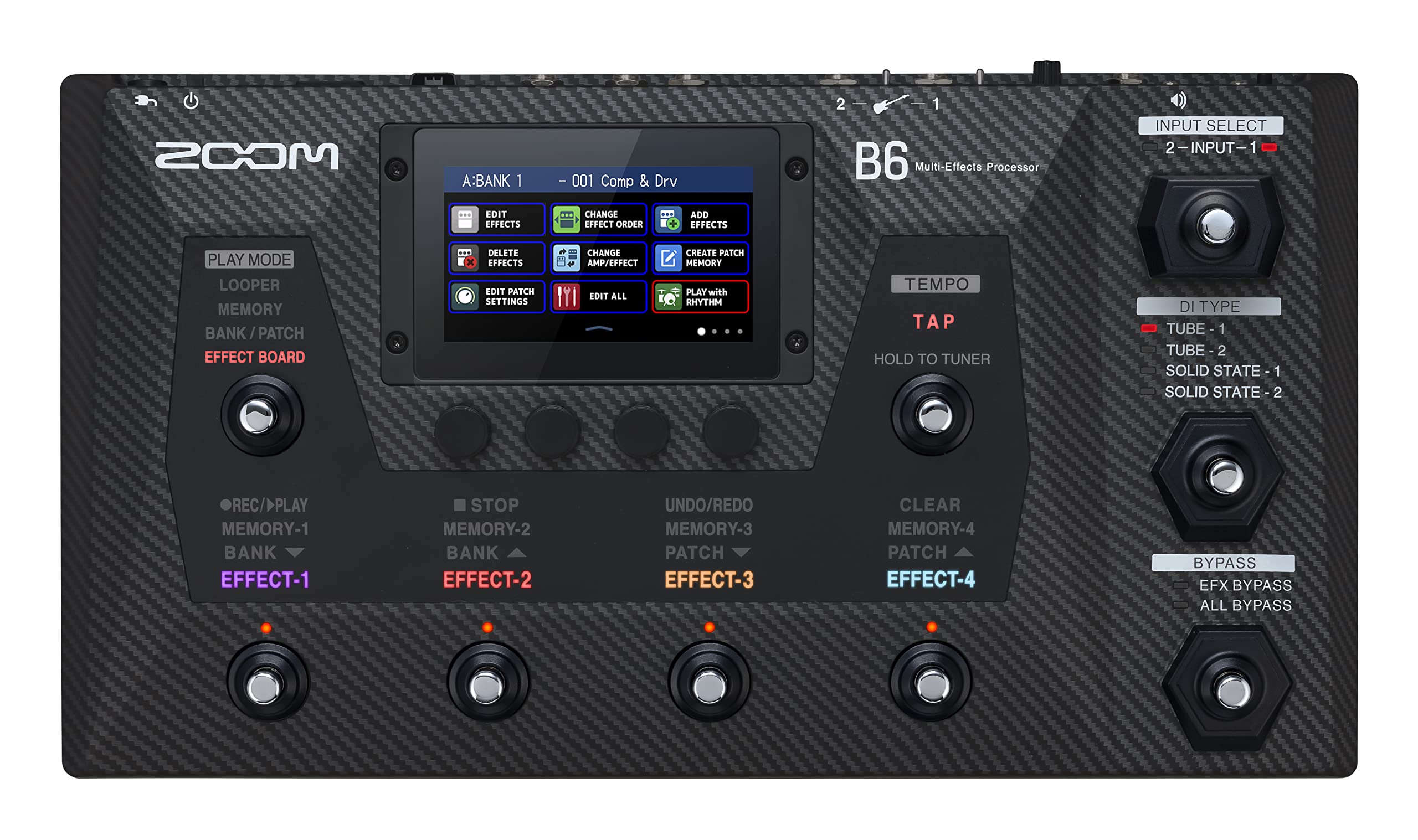 Zoom B6 Bass Multi-Effects Processor with 4 DI Boxes, A/B Switcher, Touchscreen Interface, 100+ Built in Effects, Amp Modeling,