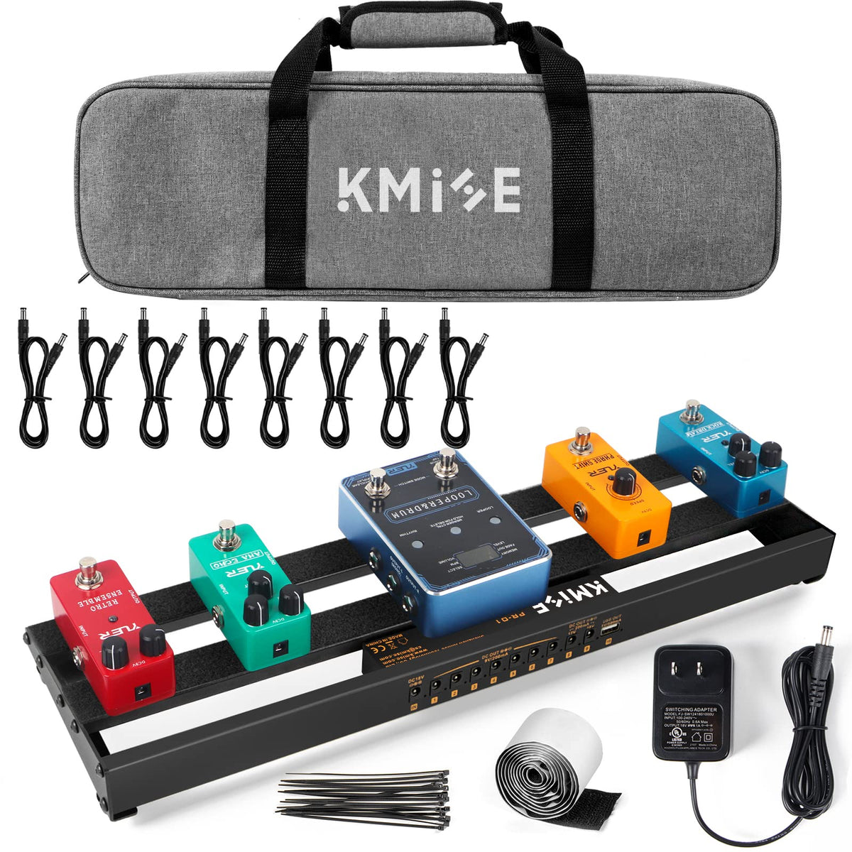 Guitar Pedalboard With Built-In Power Supply Pedal Board Aluminium Alloy 1.8Lb Lightweight Pedal Board 19X5 Inch Black Pedal Boa