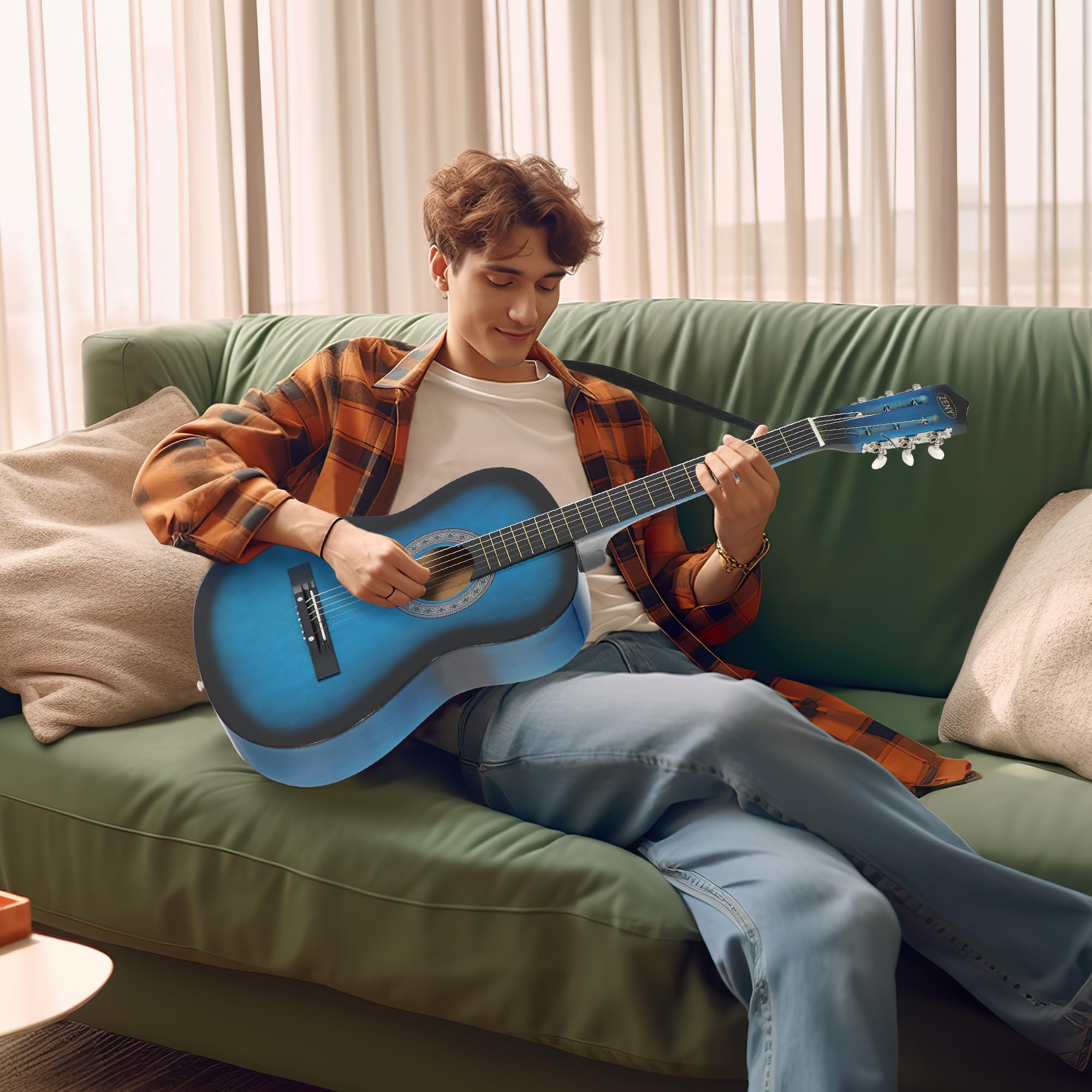 ZENY 38 inch Acoustic Guitar Full Size Beginners Package Kit for Right-handed Starters Kids Music Lovers w/Case, Strap, Pitch Pi