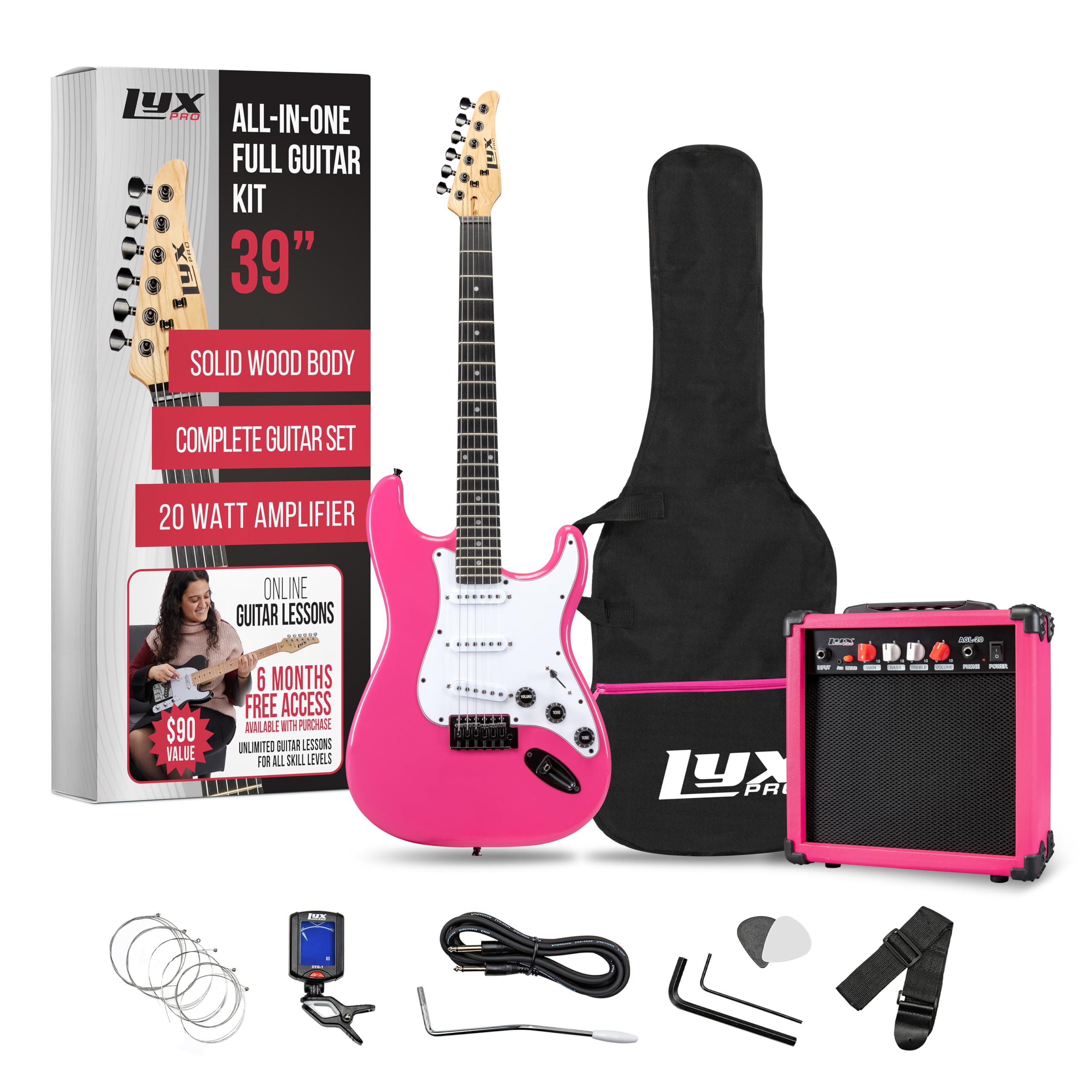 Lyxpro 39'' Inch Full Size Electric Guitar With 20W Amp, Package Includes All Accessories, Digital Tuner, Strings, Picks, Tremol