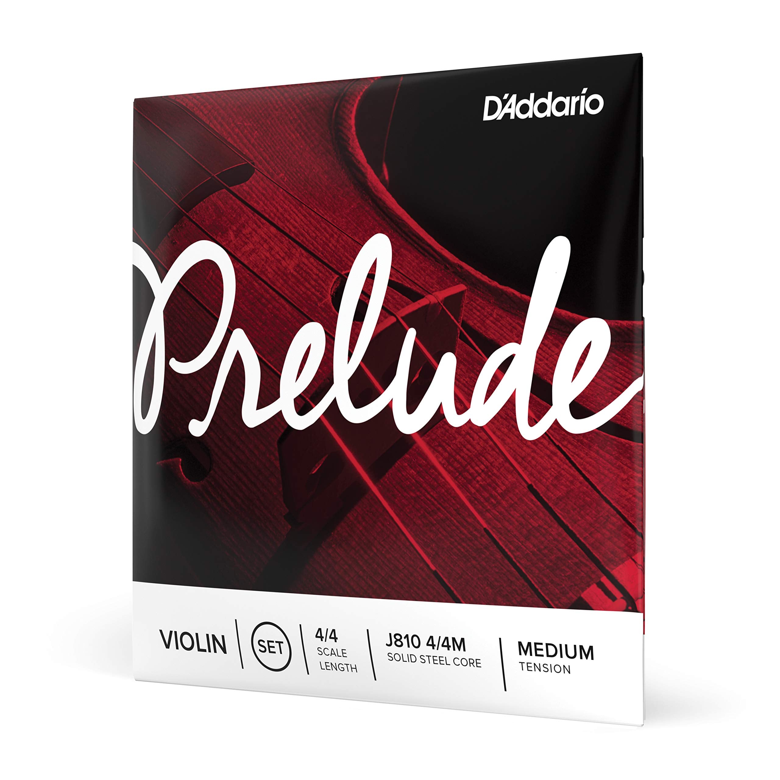DAddario Prelude Violin String Set, 4/4 Scale, Medium Tension - J810 4/4M - Solid Steel Core, Warm Tone, Economical and Durable