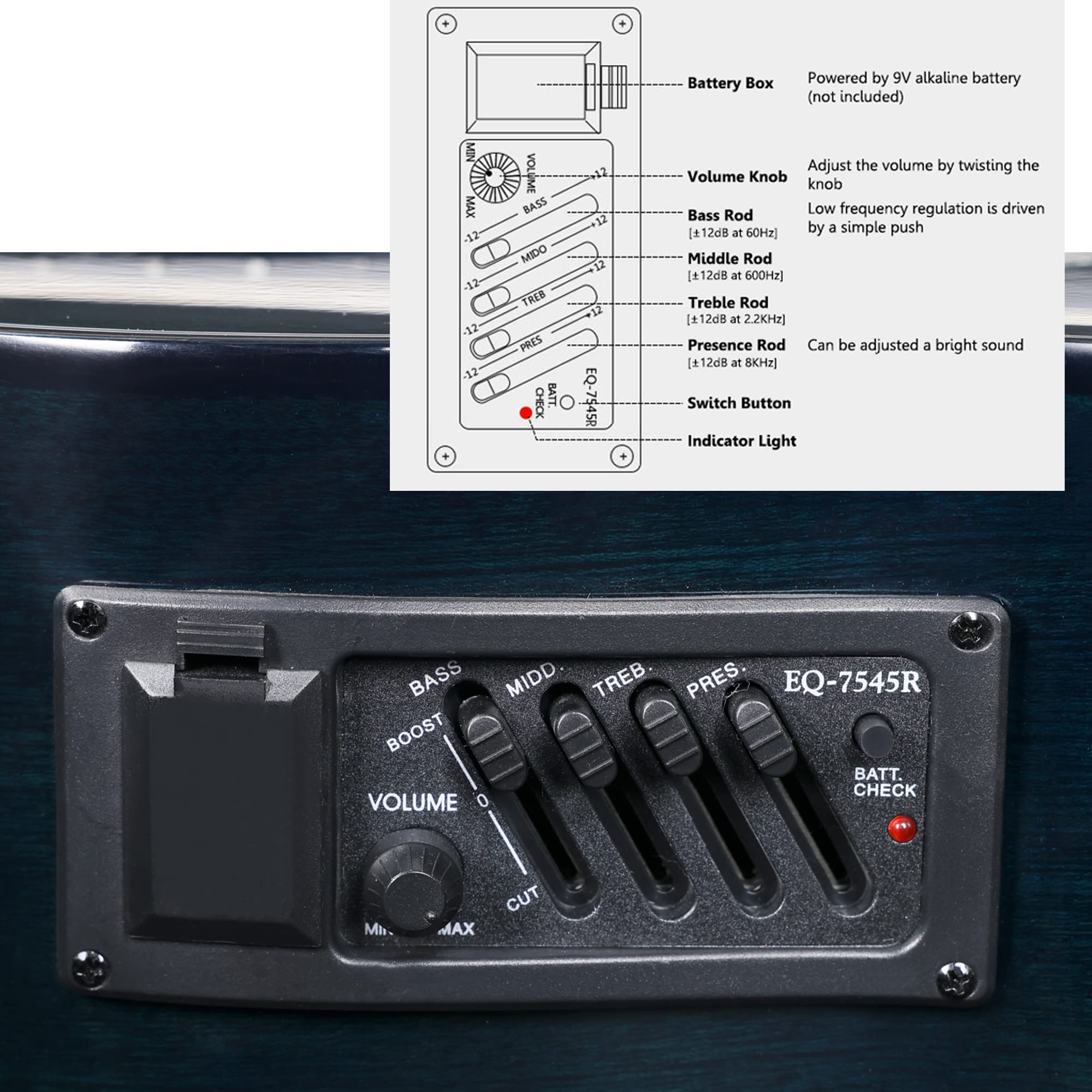 WINZZ AC309CE 39 Inches Cutaway Nylon-string Classical Electric Guitar Build-in Pickup Kit Set Online Lessons, Blue