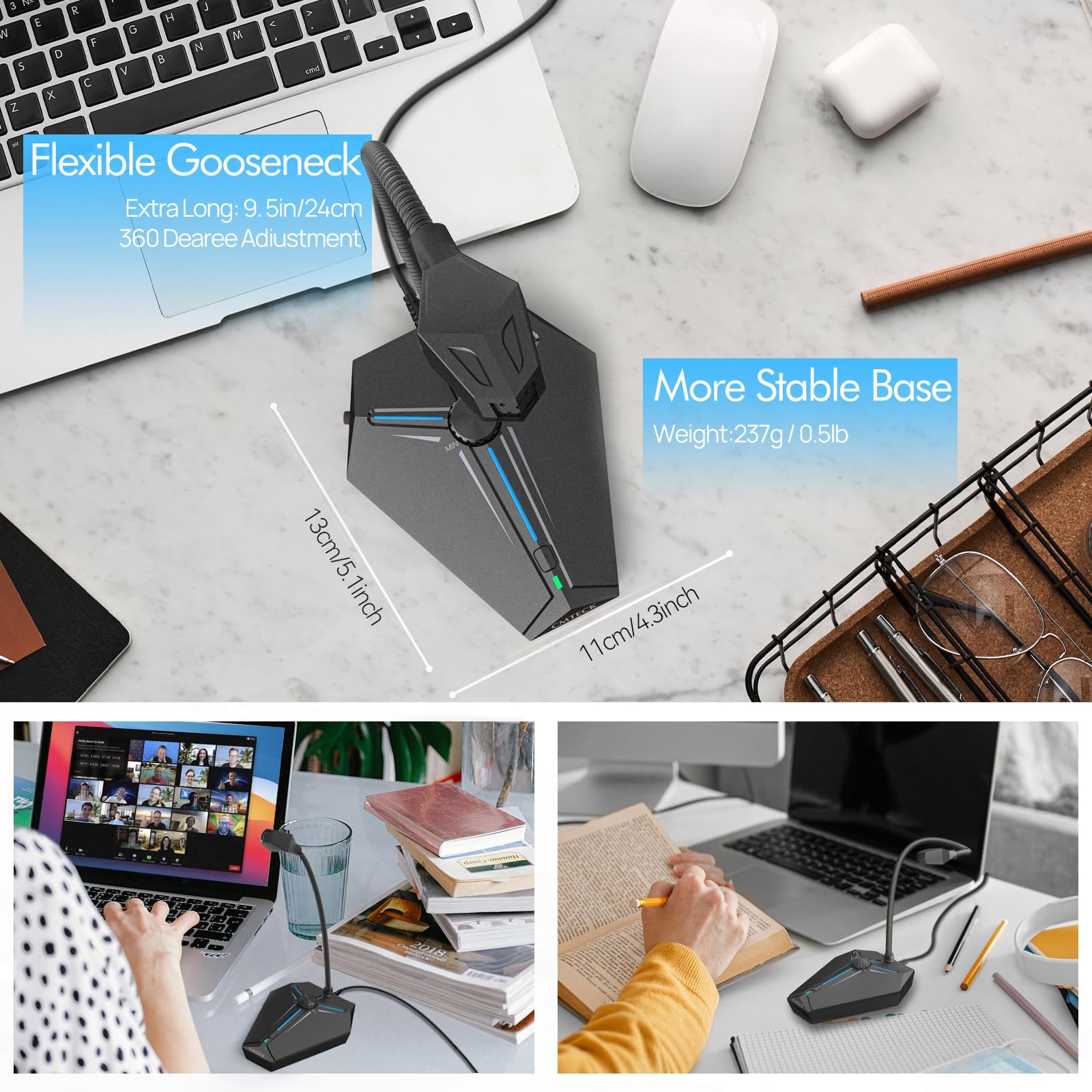 CMTECK USB Computer Microphone, Plug &Play Desktop Omnidirectional Condenser PC Laptop Mic, Mute Button with LED Indicator, Comp