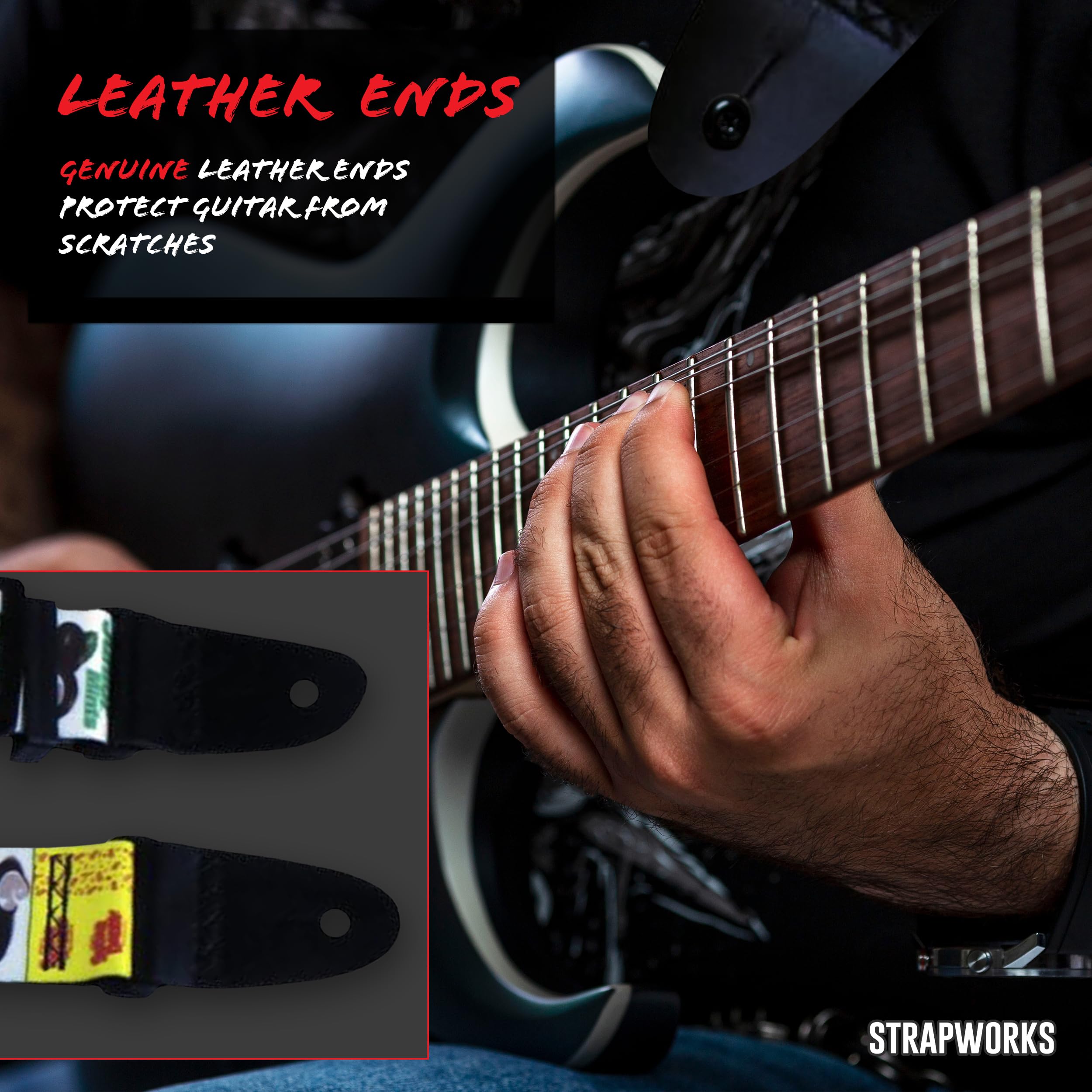 Killer-Q Guitar Strap - Stylish Straps for Electric and Acoustic Guitars With Leather Tabs, 2 Inches x 5 Feet, Movie Candy