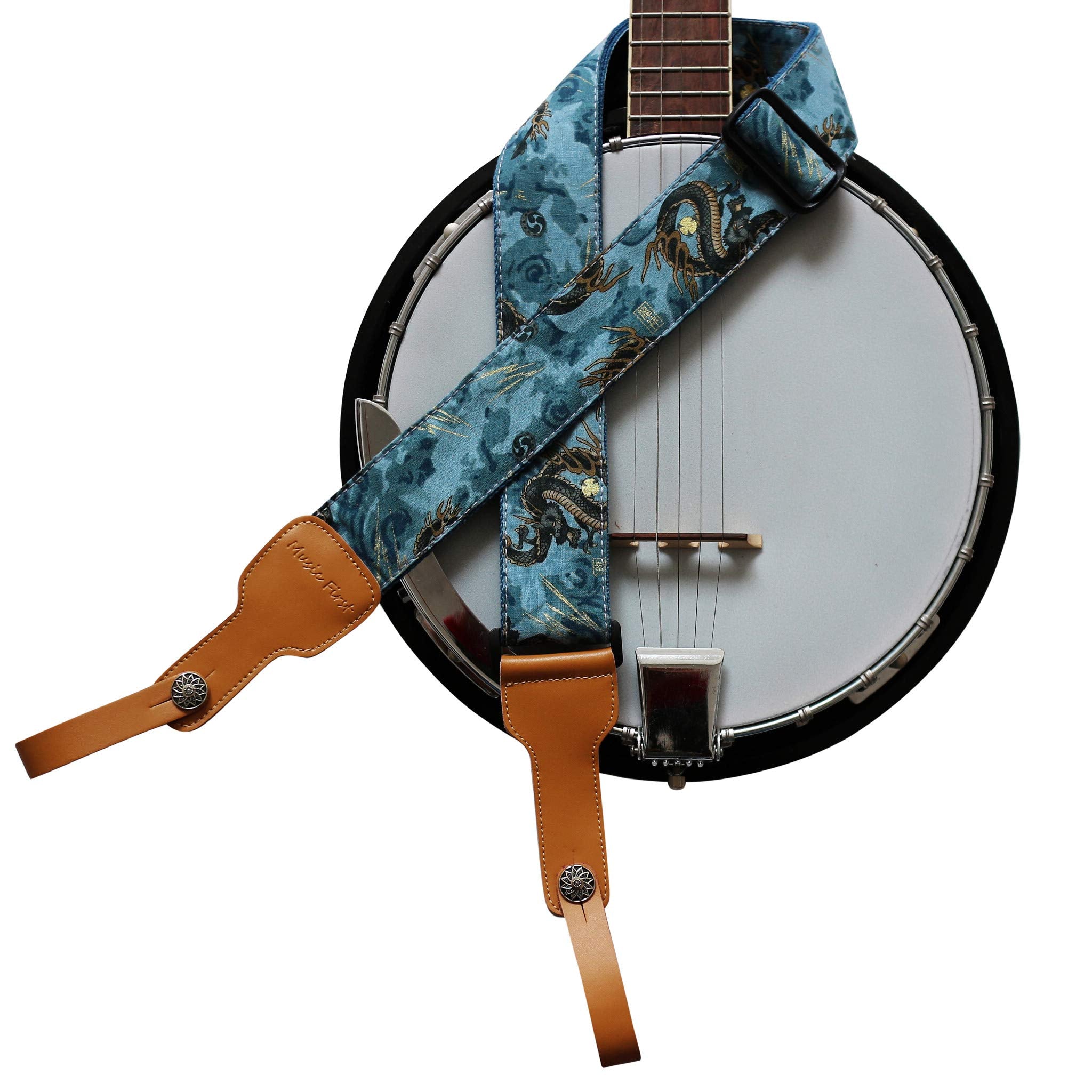 Music First Original Design, 2 Inch Width (5Cm), Ukiyoe Style The Dragon King    Soft Muslin & Genuine Leather Delux Banjo Strap