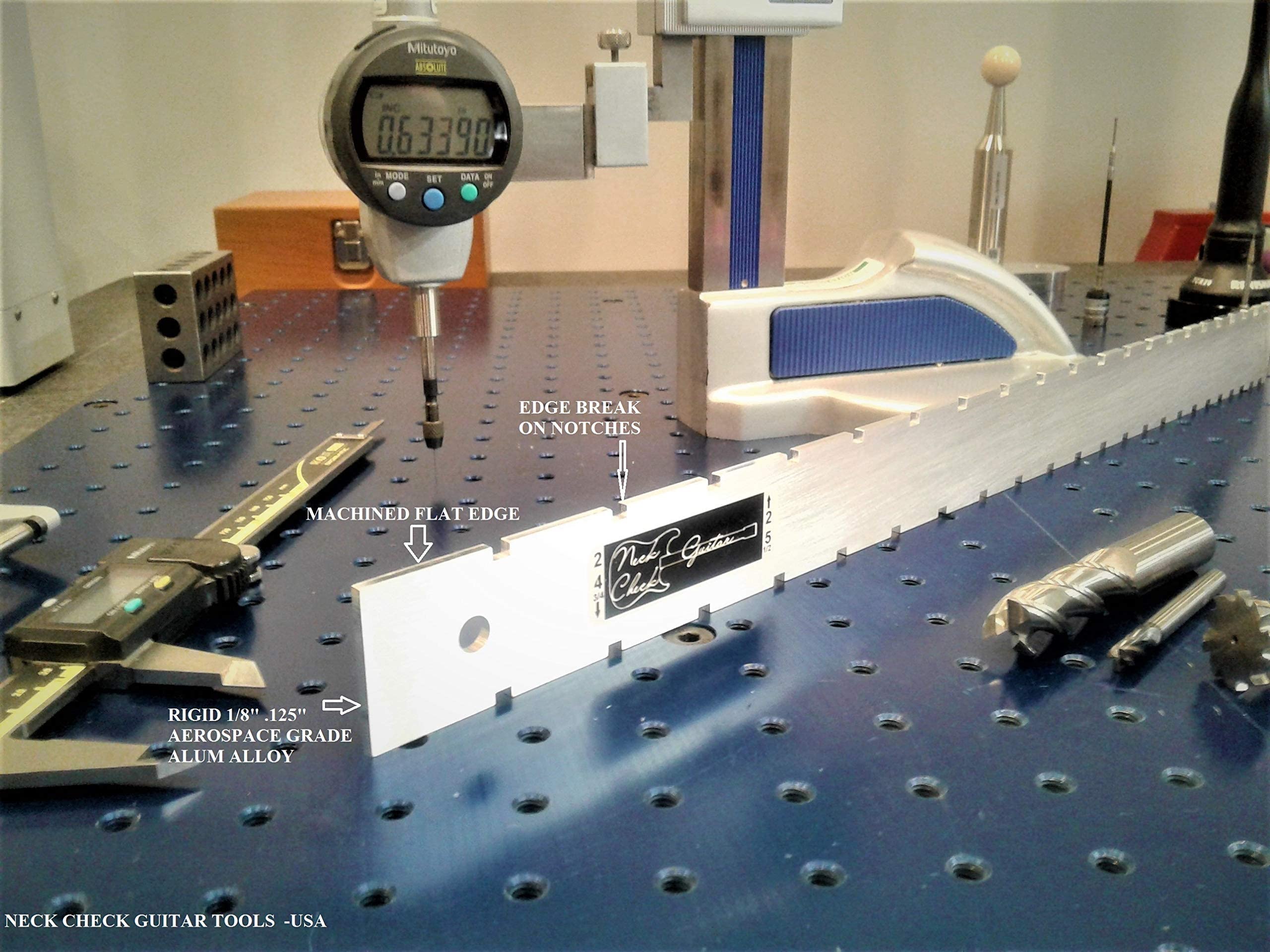 Neck Check Guitar Tools Made In USA-Bass Straight Edge (Notched) Luthiers Tool-Neck Check