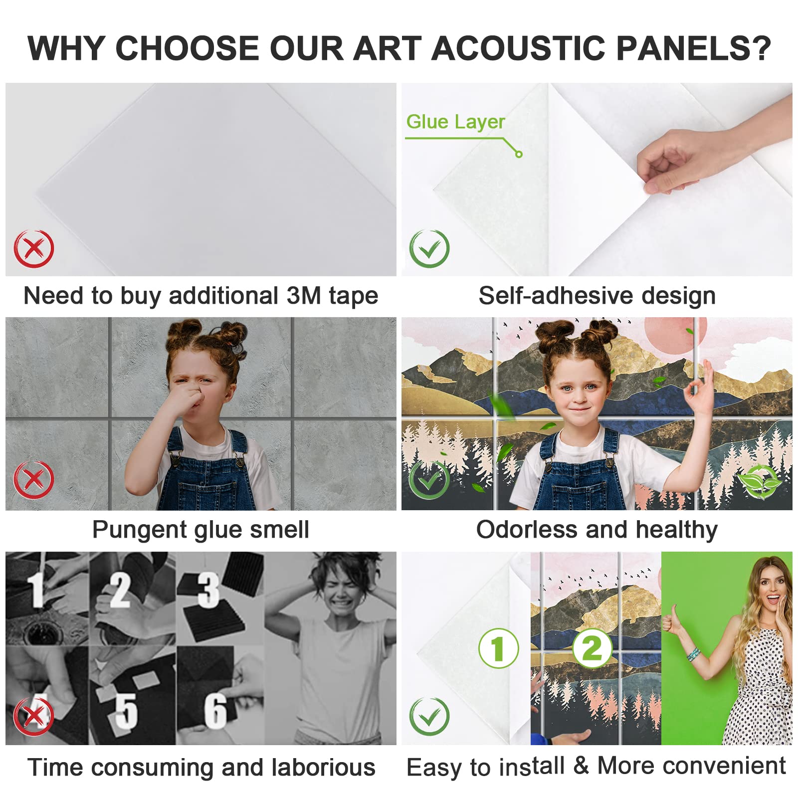 Tutmyrea Art Acoustic Panels, 48''X32'' Self-adhesive Sound Proofing Padding, 8 Pack Acoustical Soundproof Wall Panels, Decorati