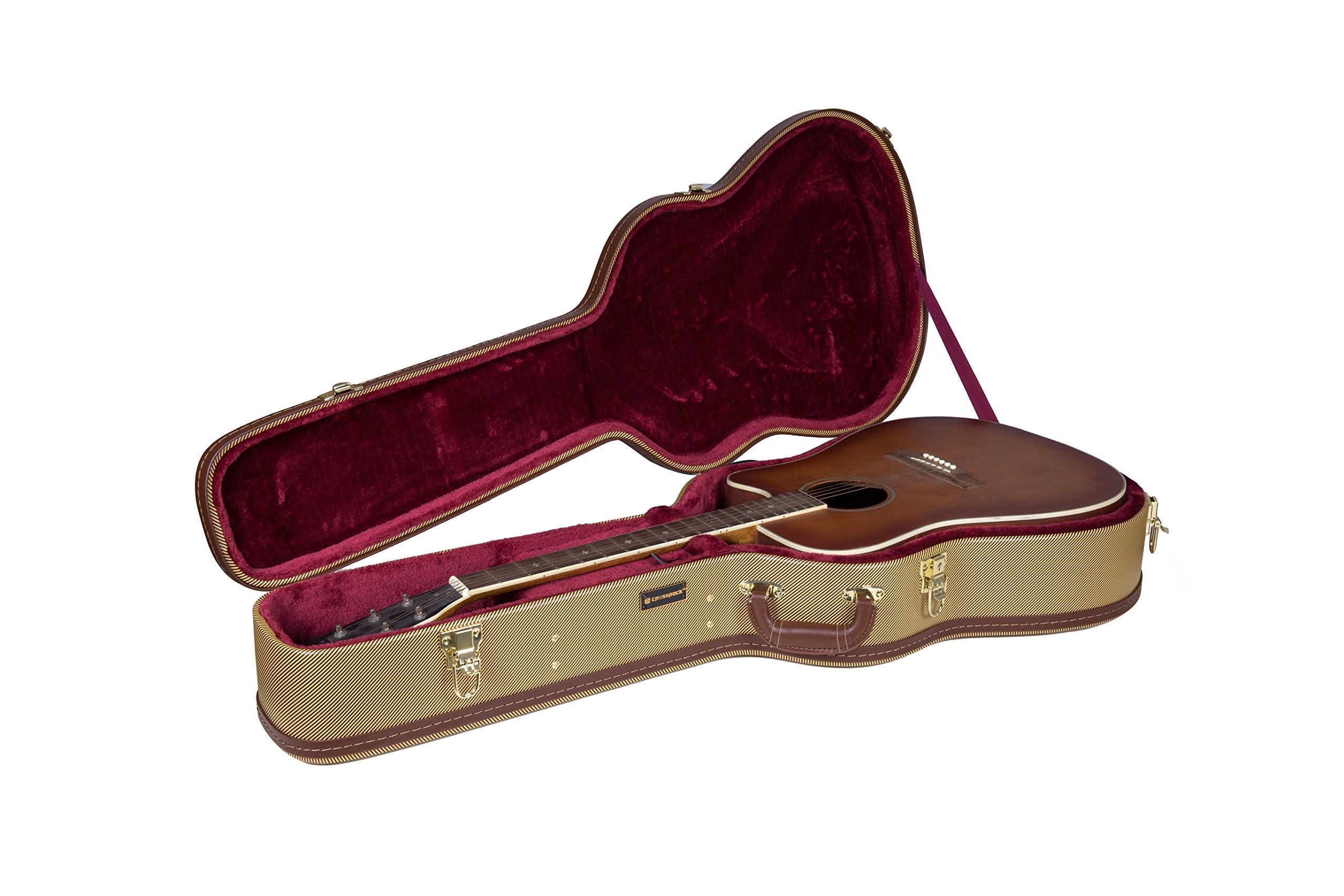 Crossrock Cases Crw600D Hardshell Arch Top Wooden Case For 6 Or 12 String Acoustic Dreadnought Guitars, Vintage Tweed