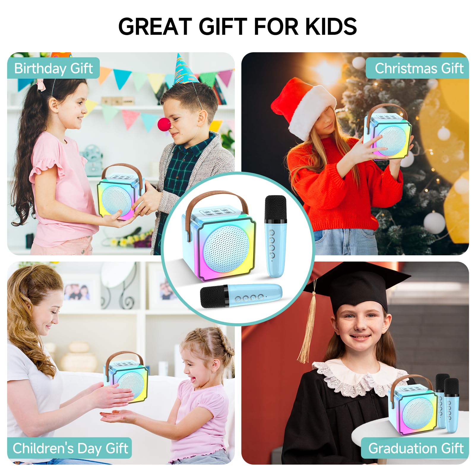 Mini Karaoke Machine for Kids and Adults,Portable Bluetooth Karaoke Machine with 2 Wireless Microphones, Kids Karaoke Machine fo