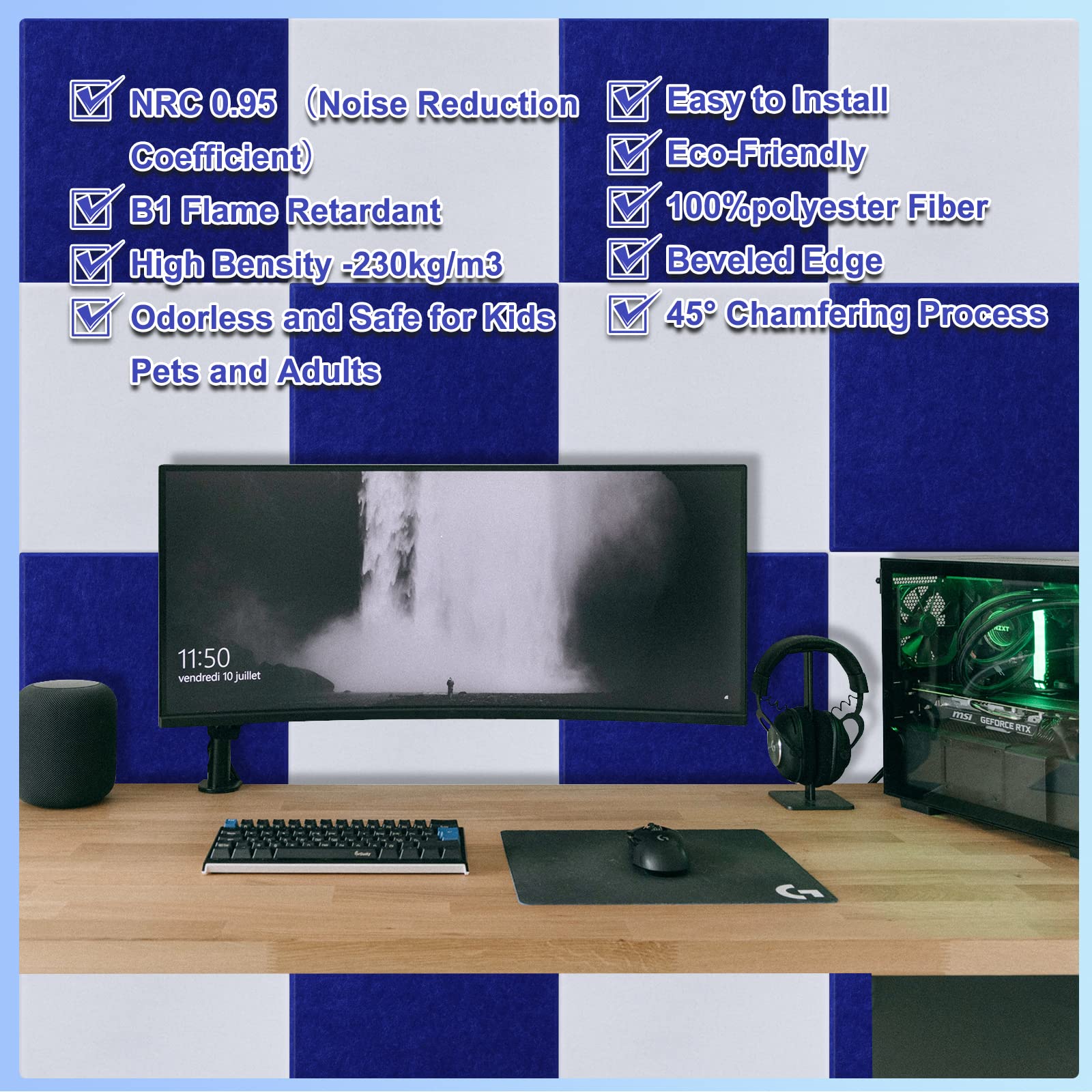 18 Pack Acoustic Panels Sound Absorbing Panels 12''X12''X 0.4''Soundproof Wall Panels Wall Decoration Sound Deadening Panels Hig