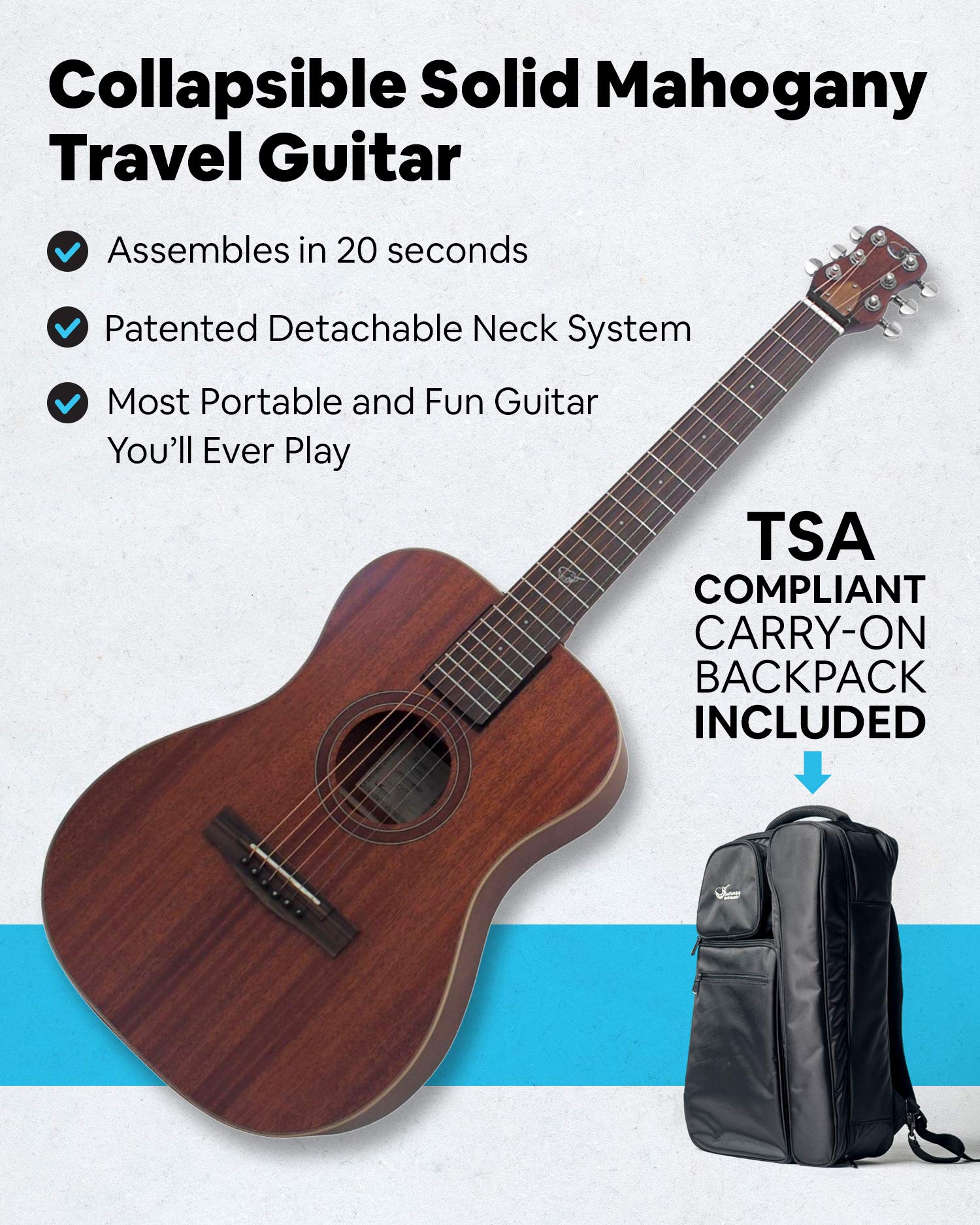 Journey Instruments Solid Sitka Travel Guitar - OF312 Traveling Acoustic-Electric Guitar with Collapsible Patented System - Port