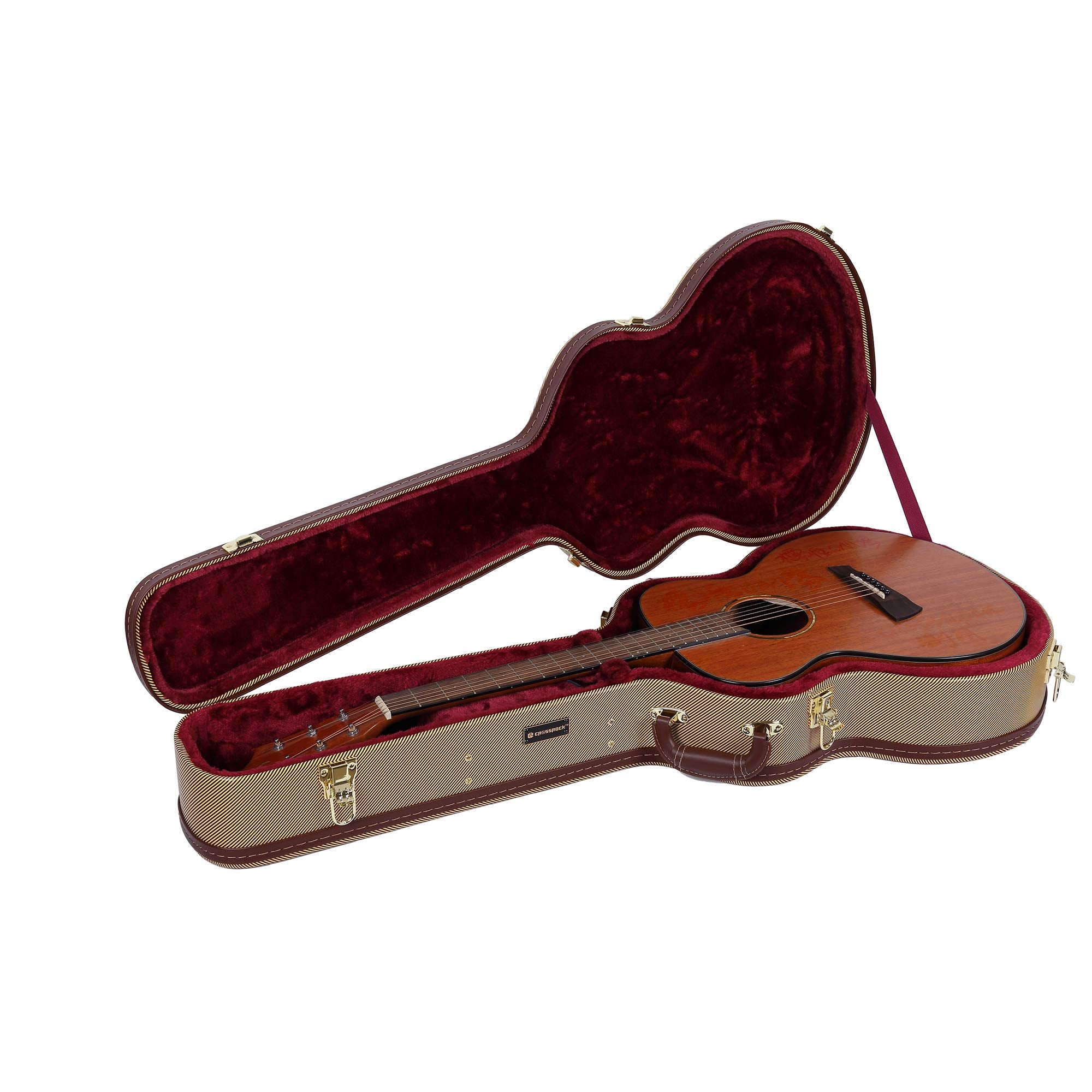 Crossrock Hard-Shell Wooden Case-Fits Om/000-14 Fret Acoustic Guitars-Stainless Steel Latches, Sponge Lining, Metal Feet, Storag