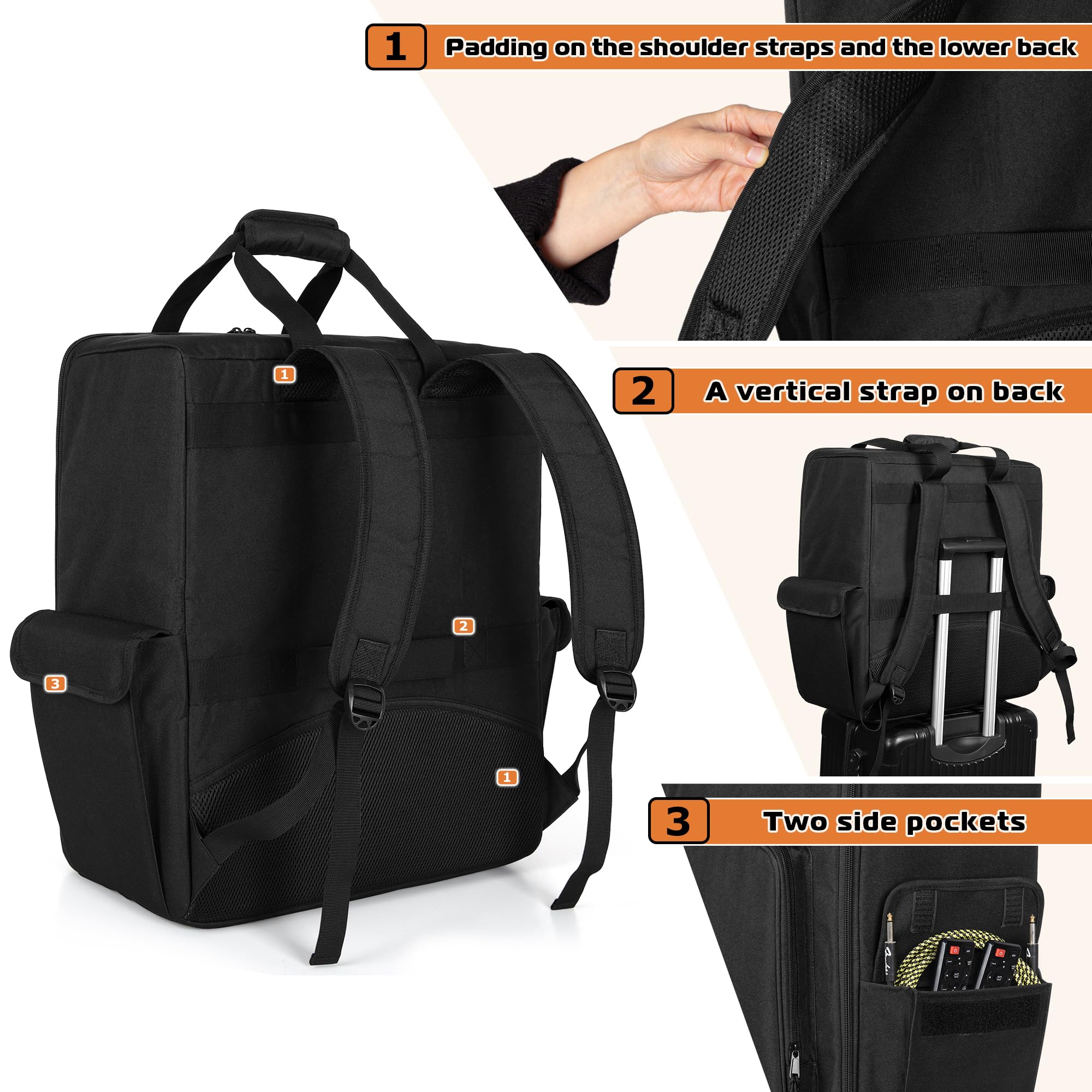 LUXJA Padded Par Bag (Backpack) Fits 8 Lights, Light Case with Inner Divider and Accessory Pockets, Black