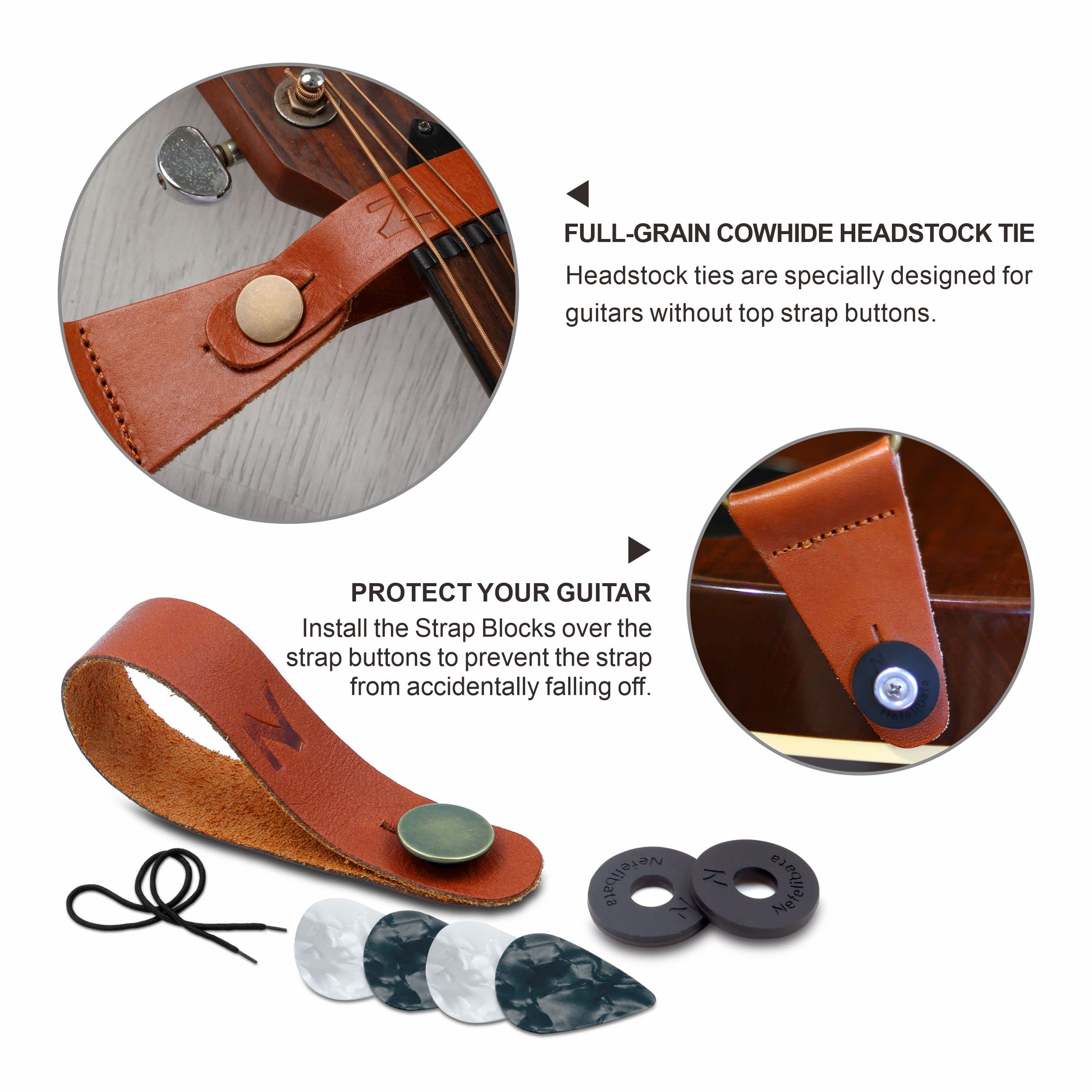 Guitar Strap with Pick Pocket, Vintage Nylon Full Grain Leather Ends Guitar Straps for Bass, Electric & Acoustic Guitar, Come wi