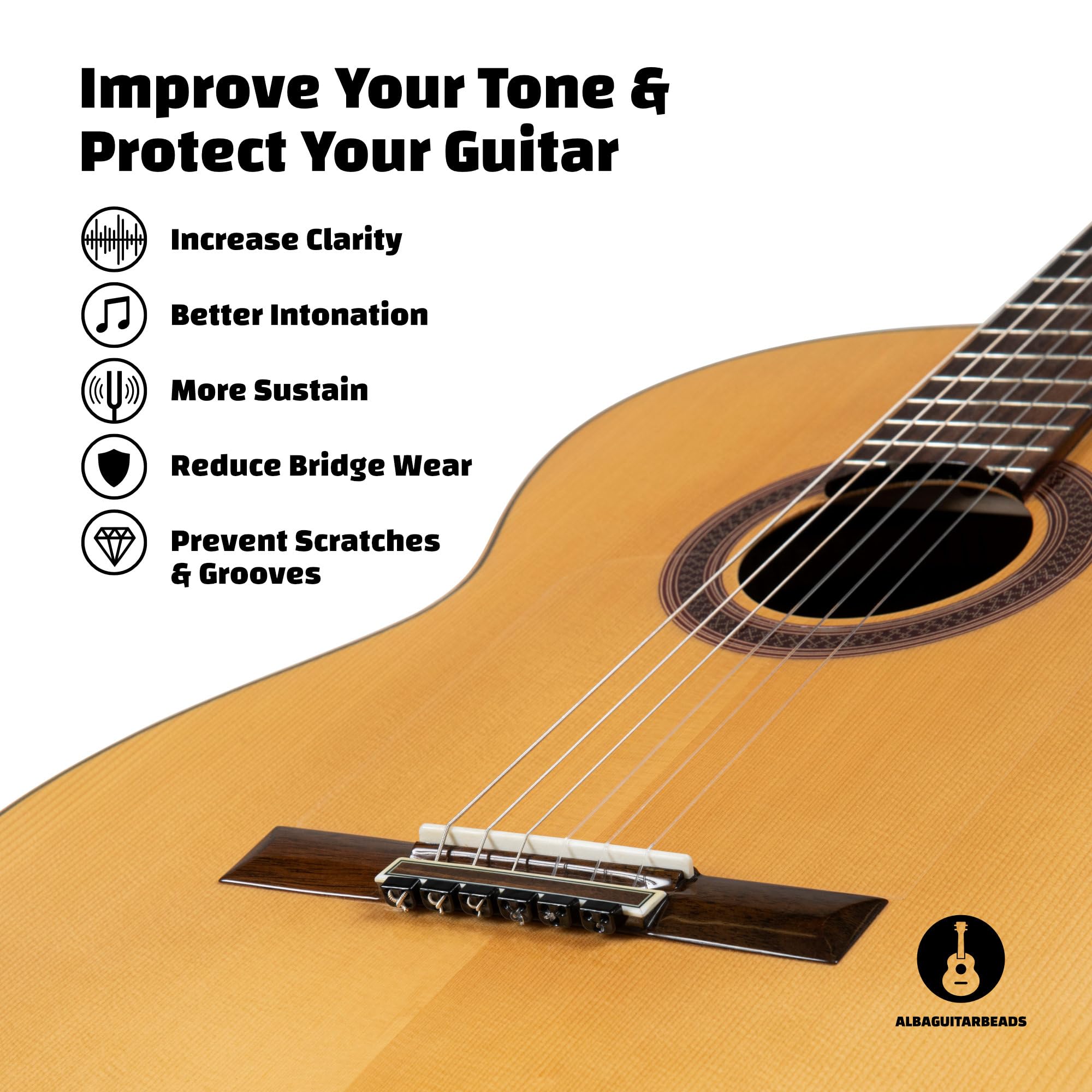 Alba Guitar Beads Black Classical Flamenco Acoustic Guitar Strings Beads for Classical guitar and for flamenco guitar with Nylon