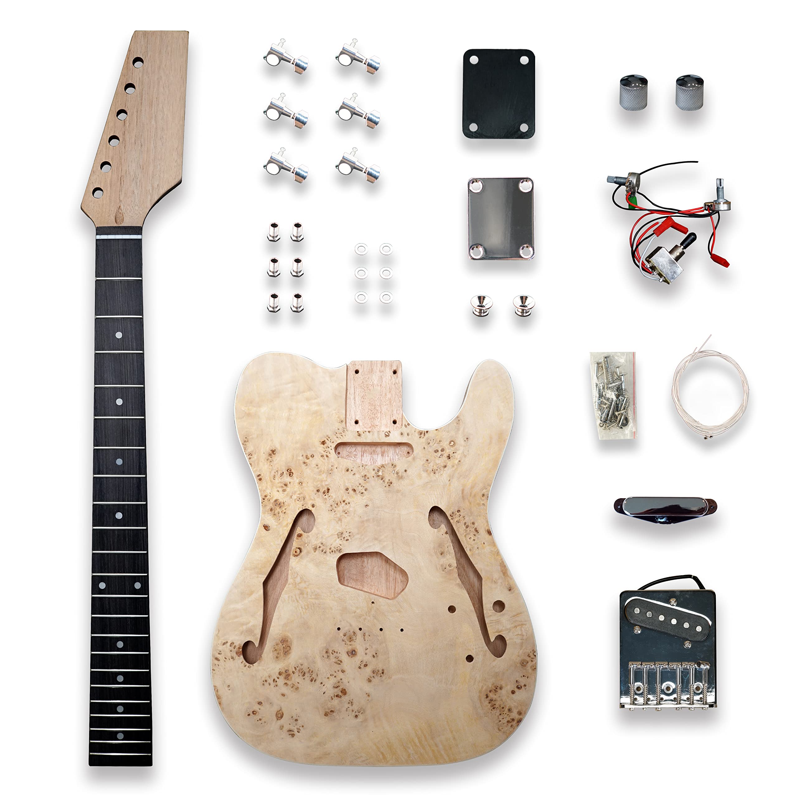 Bexgears Diy Electric Guitar Kit Beginner Kits Birdseye Maple Veener Top Mahogany Body Mahogany Neck Chrome Hardware Right Hande