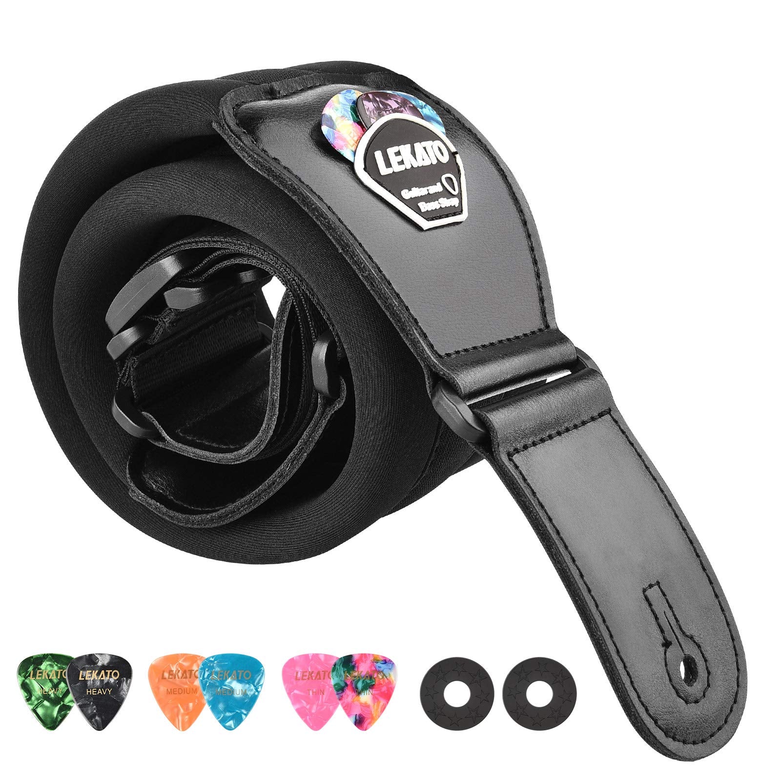 Lekato Bass Guitar Strap For Electric Guitar & Bass 3'' Wide Guitar Straps Padded Bass Guitar Strap Adjustable Length From 38''