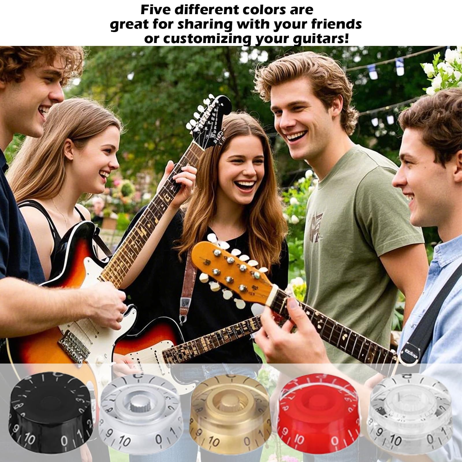 Samherome 5 Colors 20pcs Clear Digital Electric Guitar Knobs, Premium Acrylic Speed Volume Tone Control Knobs Vintage Pedal Cont
