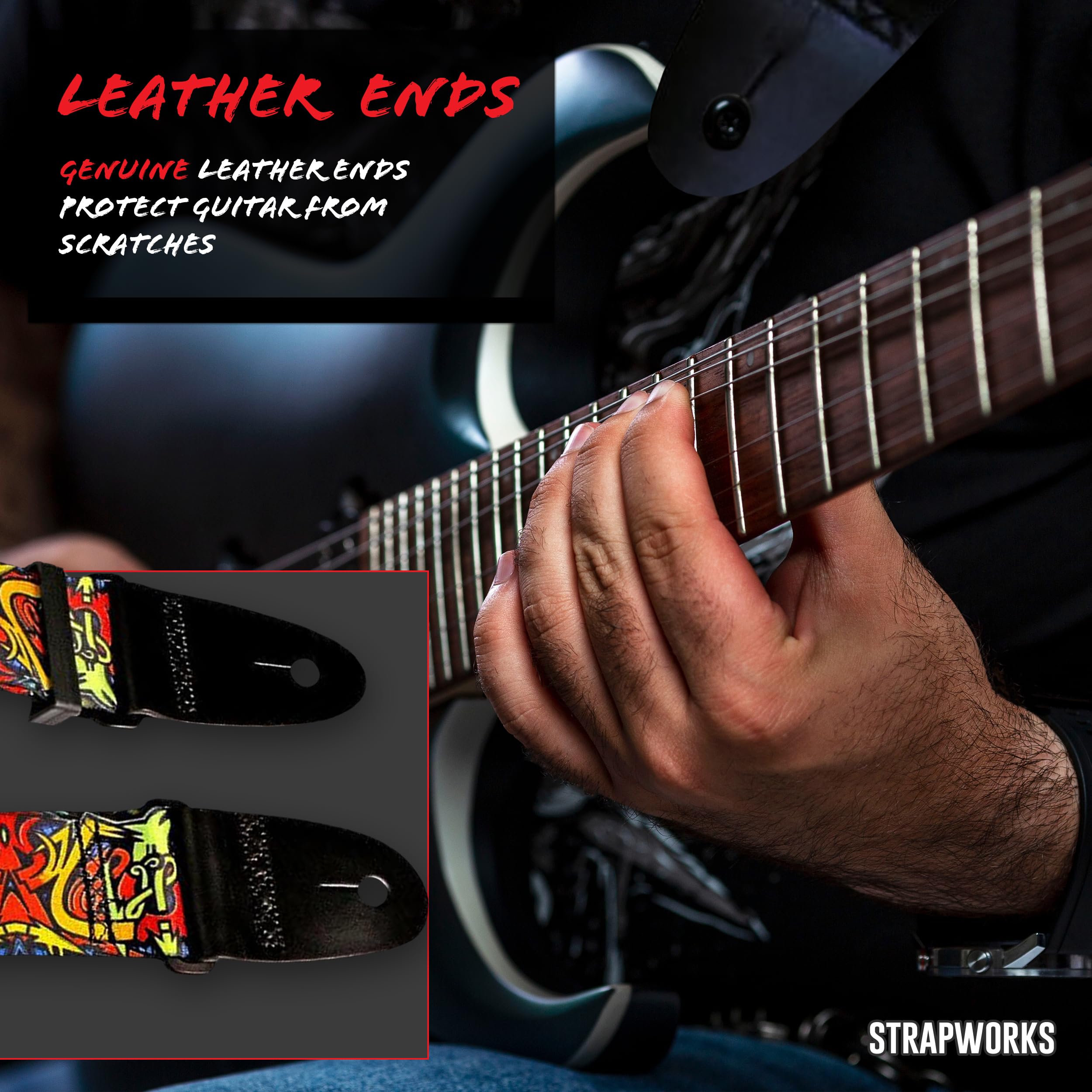 Killer-Q Guitar Strap - Stylish Straps for Electric and Acoustic Guitars With Leather Tabs, 2 Inches x 5 Feet, Graffiti Street