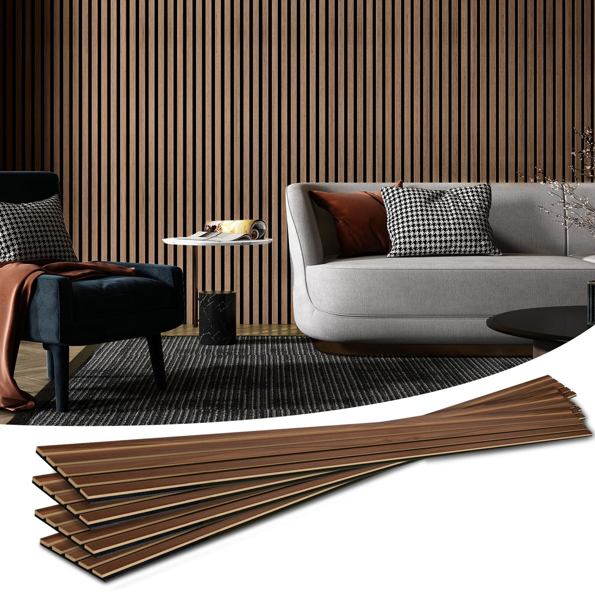 Art3D 4-Piece Wood Slat Acoustic Panels For Stylish Decor And Noise Reduction, 3D Textured Panel For Ceiling And Wall, Walnut