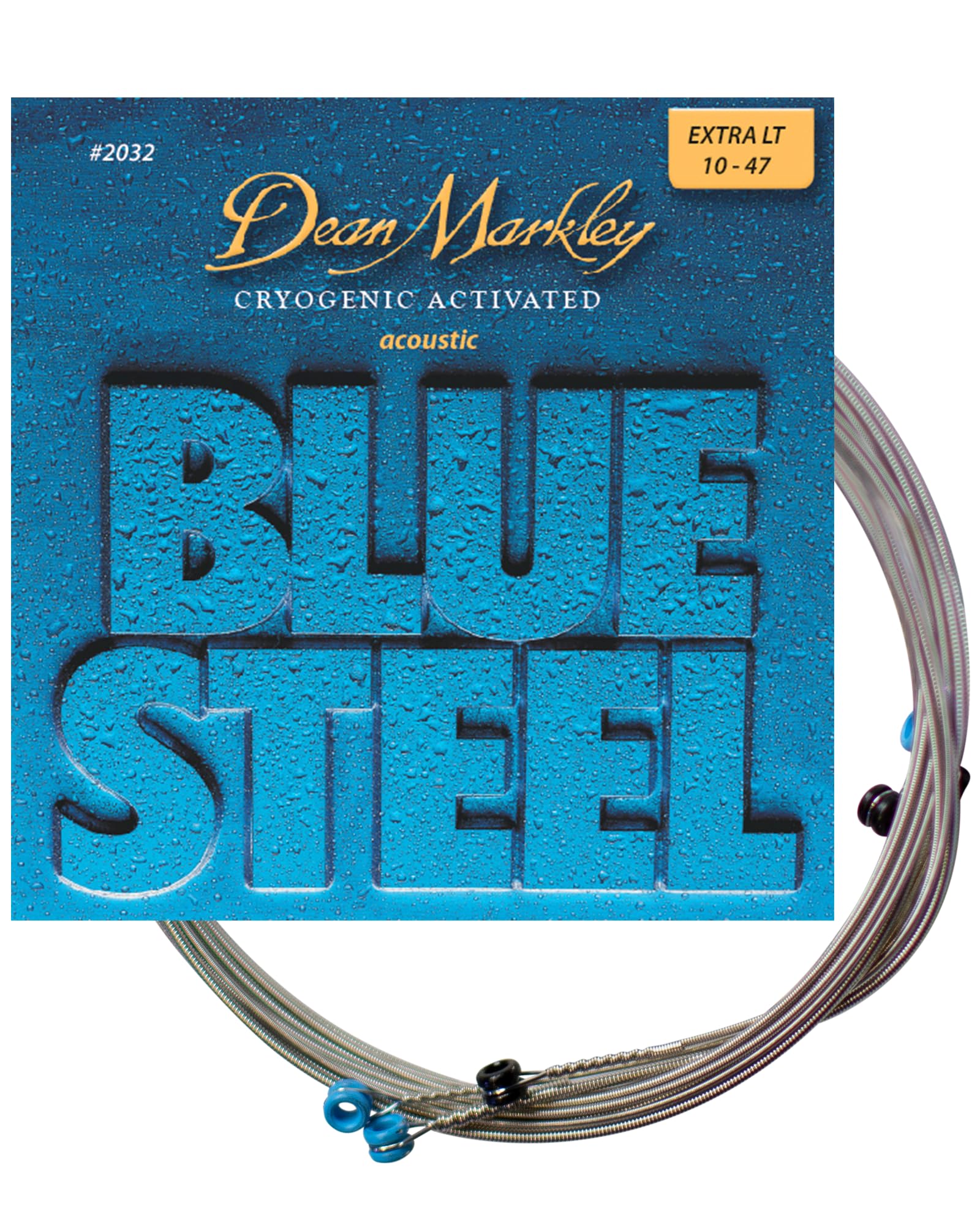 Dean Markley 2032 Blue Steel Acoustic Guitar Strings 6 String Set 10-47 Extra Light Gauge, Cryogenically Processed Steel Guitar 