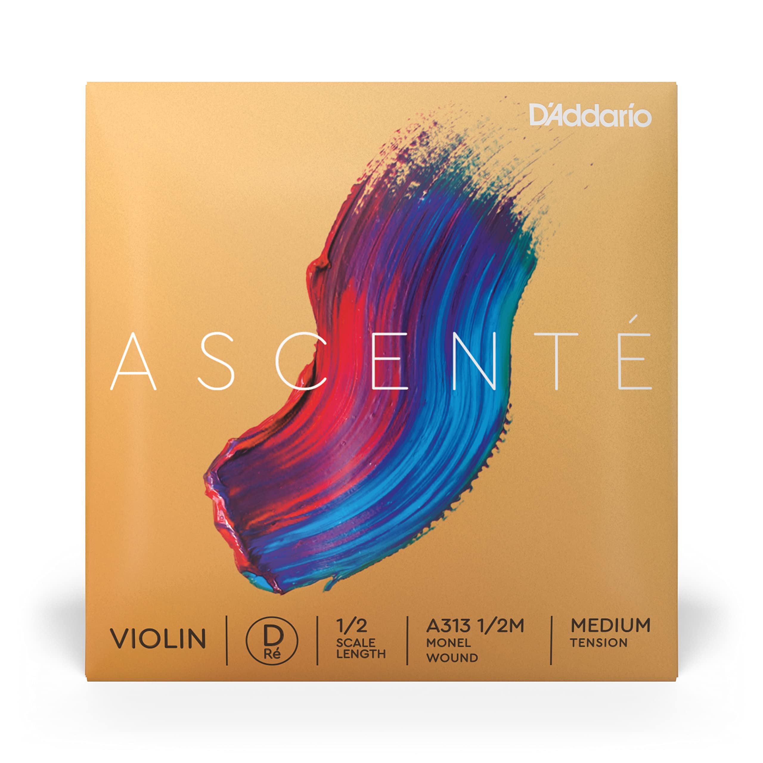 DAddario Ascente Violin Strings - Violin Strings with Ball Ends, Synthetic Core - A313 1/2M - D String - 1/2 Scale - Medium Ten