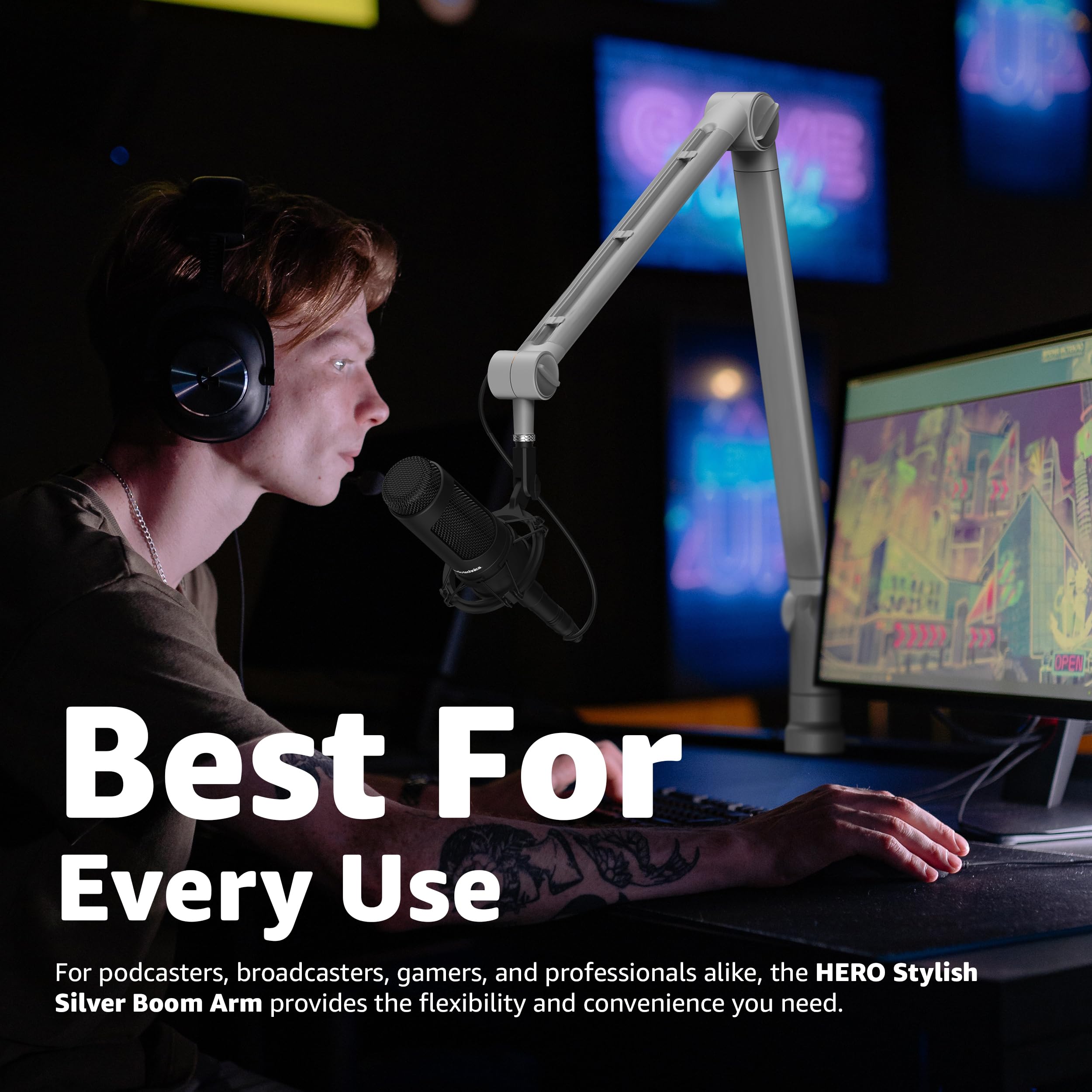 IXTECH Boom Arm - Adjustable 360 Rotatable Microphone Sturdy Stainless Steel Mic Desk, Table Stand Foldable Scissor Stable Mount