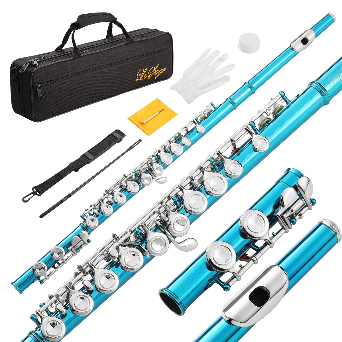 Lesage Closed Hole C Flutes 16 Key Blue Flute For Beginner Starter Student With Flute Case Maintenance Kit Cleaning Cloth Flute