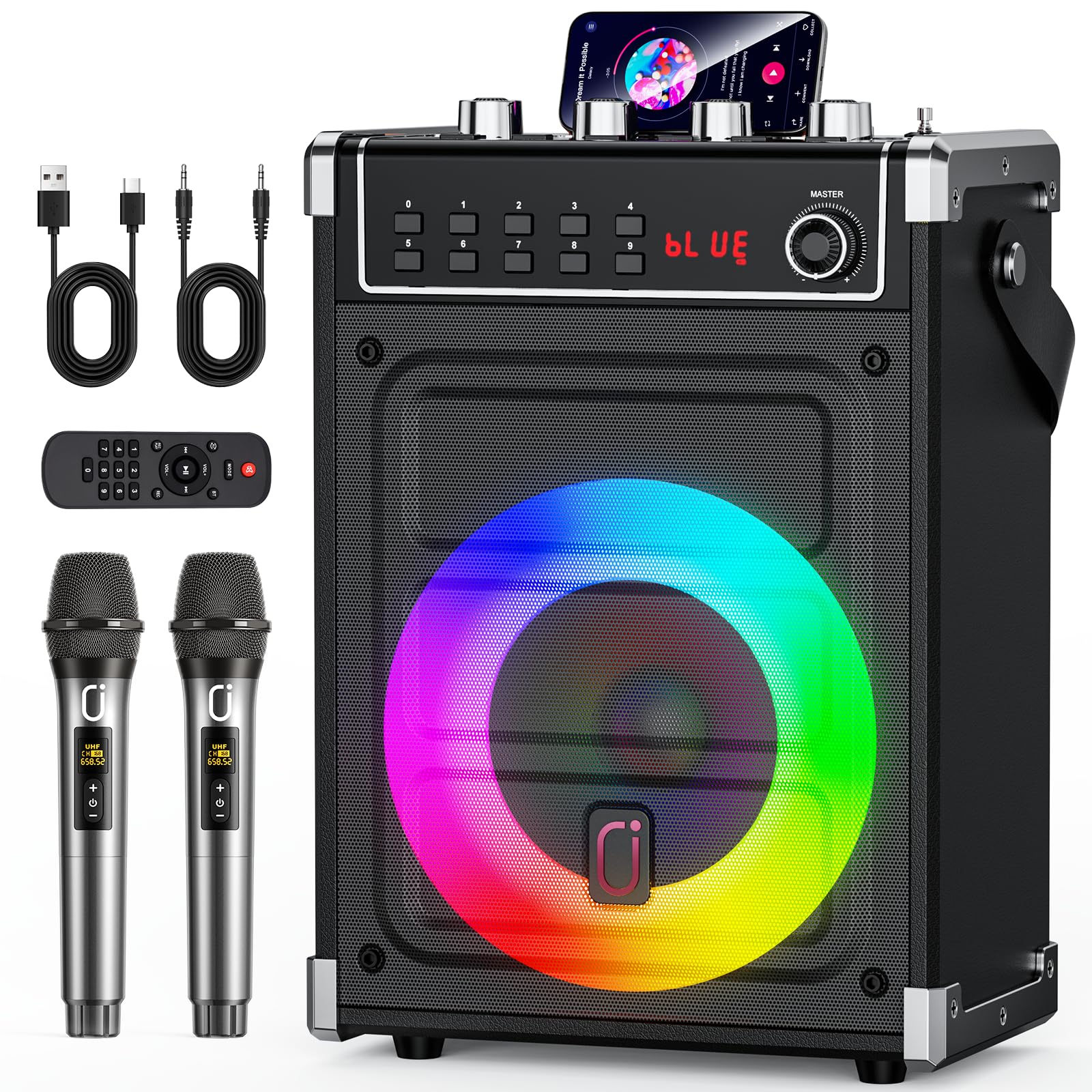Jyx Karaoke Machine With 2 Mics,Bluetooth Karaoke Speaker,Bass Treble & Echo Adjustment,Led Rgb Lights,Rechargeable Battery,Tws 