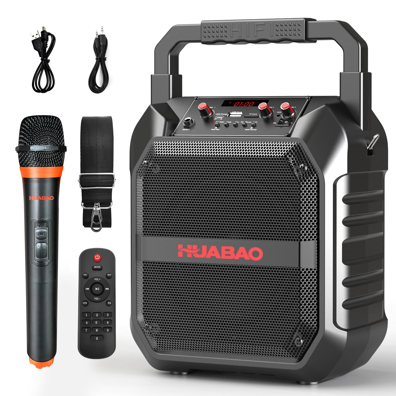 HUABAO Karaoke Machine, Portable Bluetooth Speaker with Wireless Microphone for Adults & Kids, PA System with Remote Control Sup