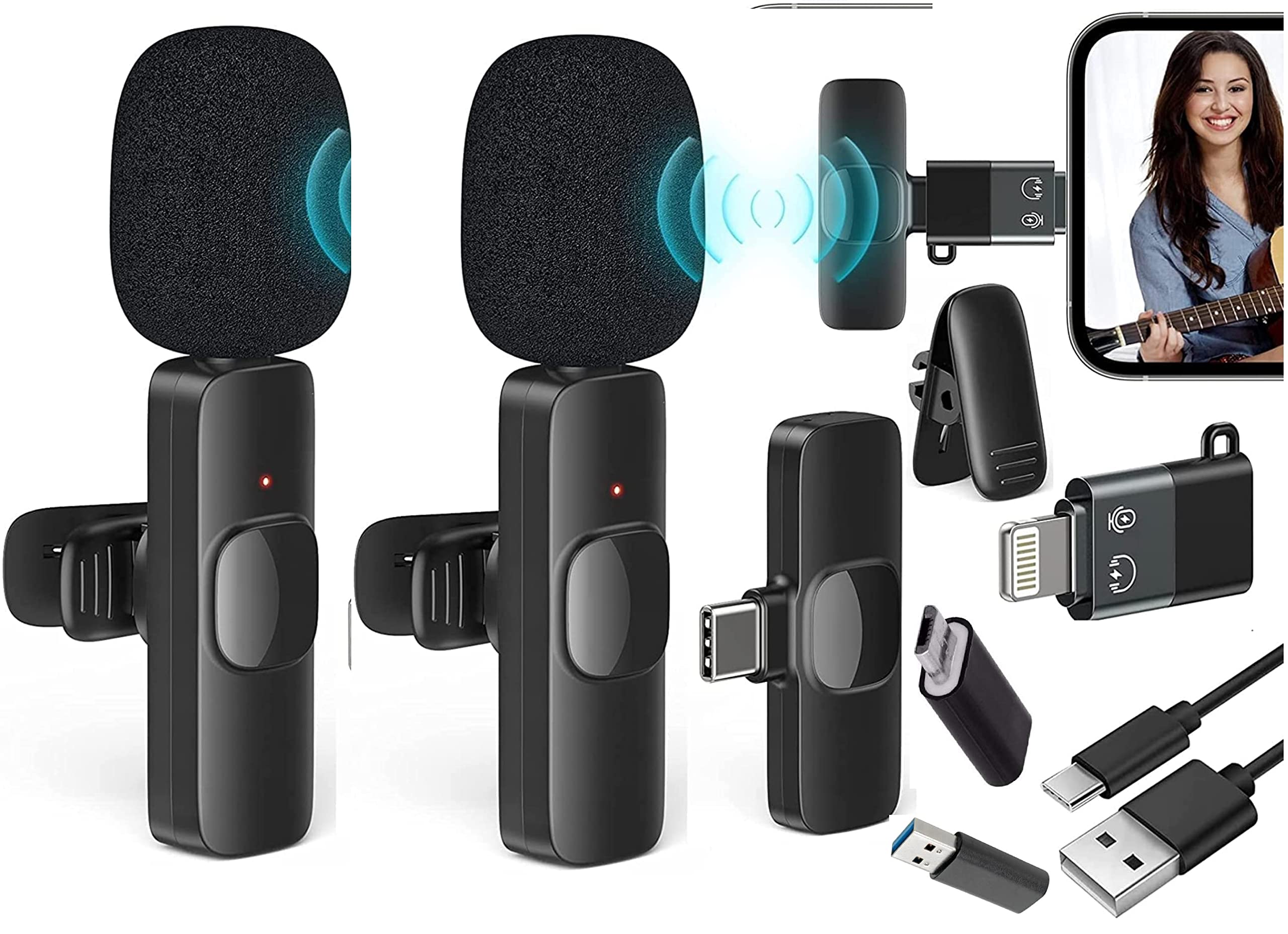 Careflection K9 V4.0 Wireless Collar Mic Supports Micro Usb + Type C + Iphone/Ipad + Usb Type A