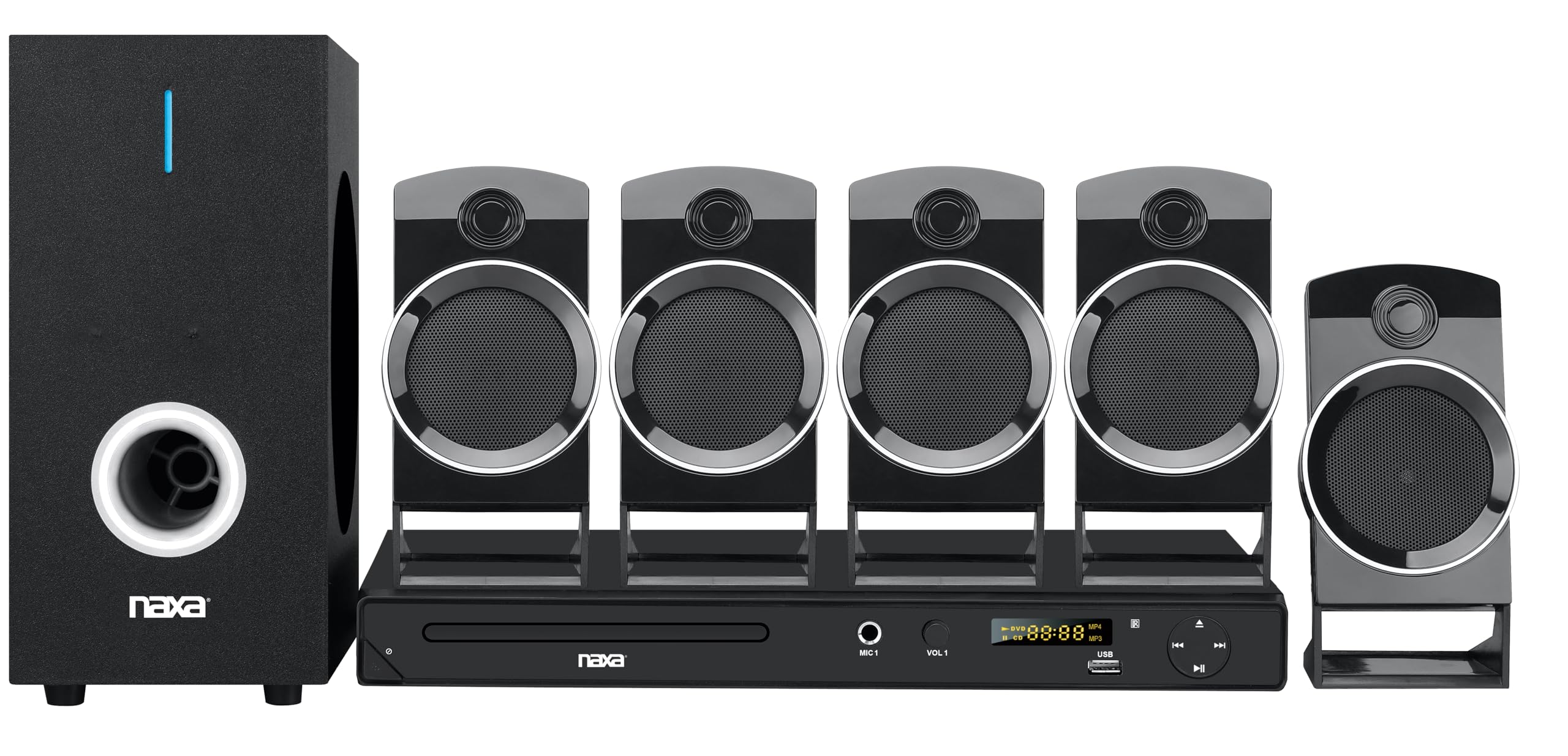 NAXA Electronics ND-859 5.1-Channel Home Theater DVD/Digital Media Player and Karaoke System, black