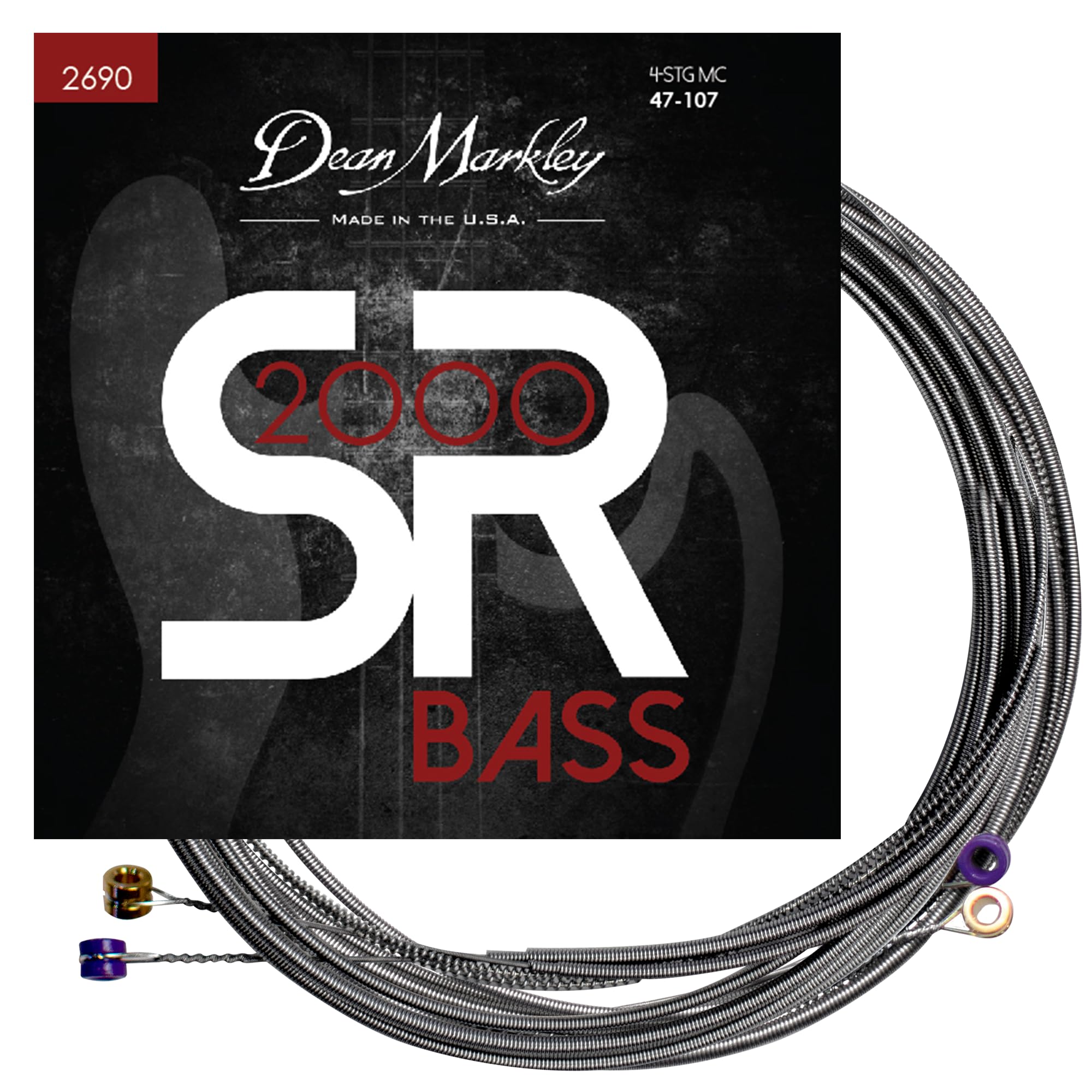 Dean Markley Sr2000 Stainless Steel Bass Guitar Strings 4 String Set, 47-107 Medium Custom 4 String Bass Guitar, Silky Smooth Ba