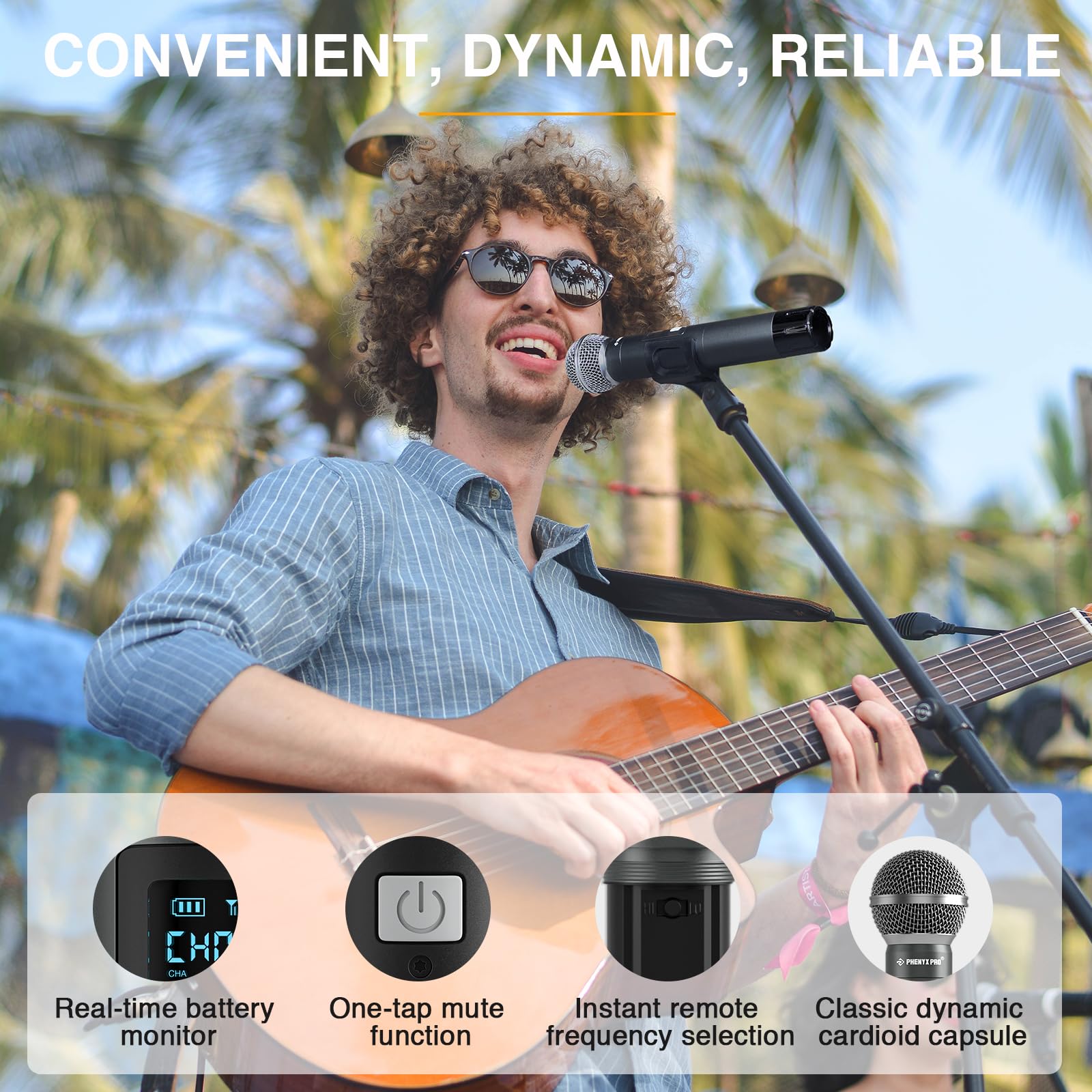 Phenyx Pro Dual Digital Wireless Microphone System, w/Handheld Dynamic Microphone, Bodypack Transmitter, Mini Receiver, 2x15 UHF