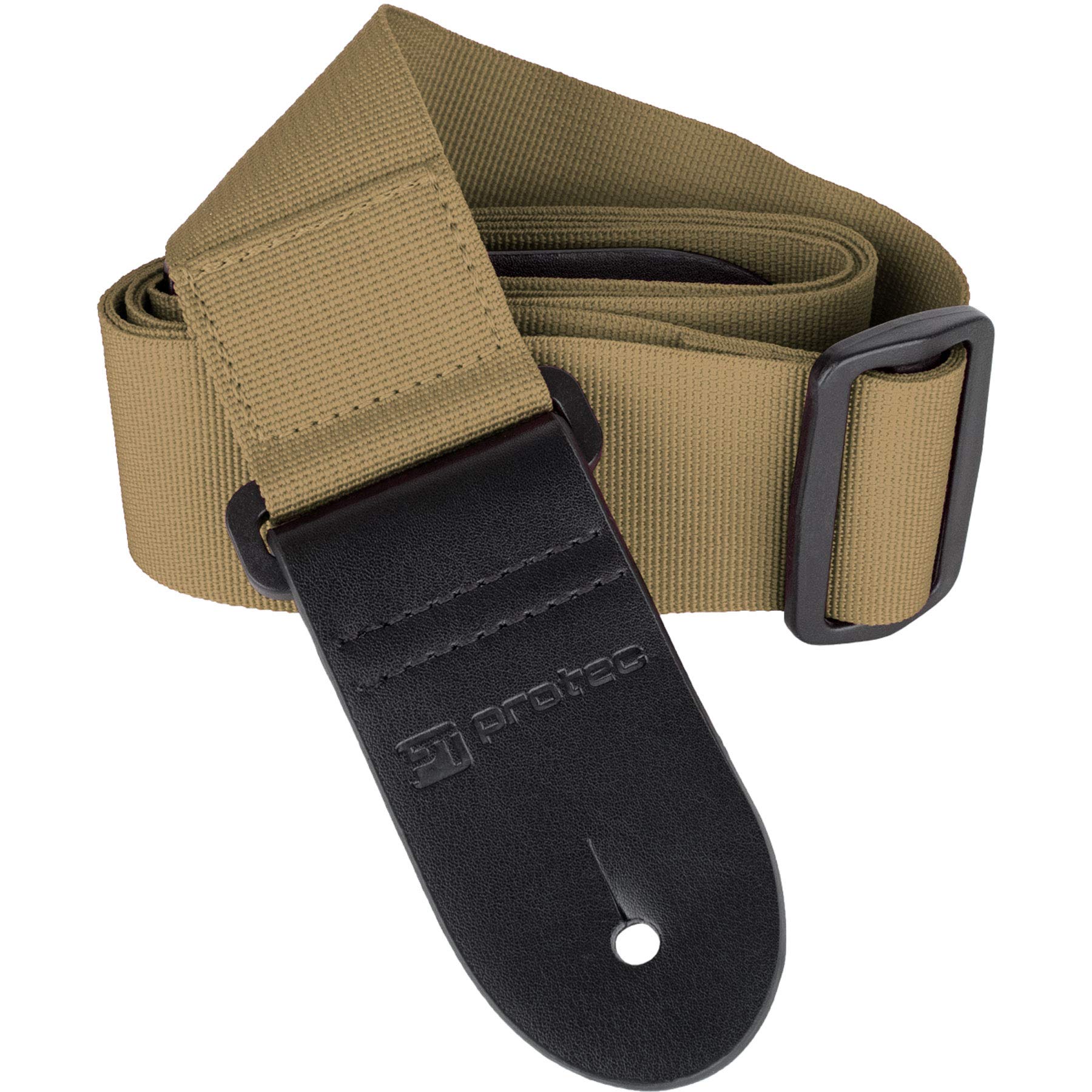 Protec Guitar Strap With Pick Pocket & Leather Ends Abdominal Support (POLYSTTX),Tan