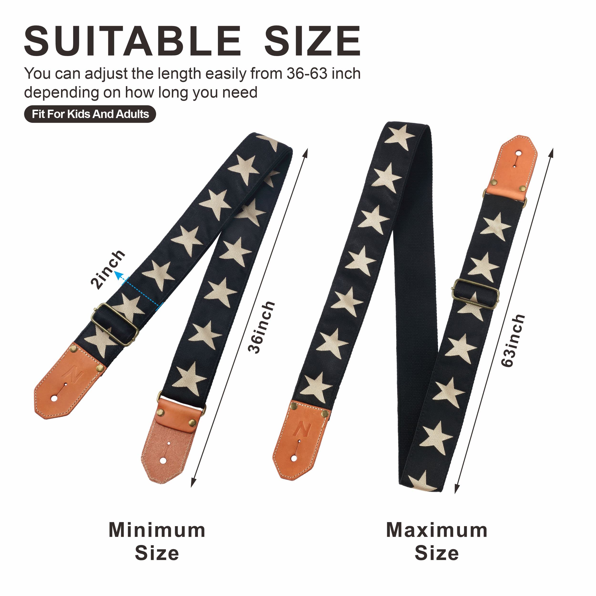 Nefelibata Cool Woven Guitar Strap -Cotton Guitar Straps with Thicked First Layer Vegetable Tanned Cowhide Leather Ends for Acou