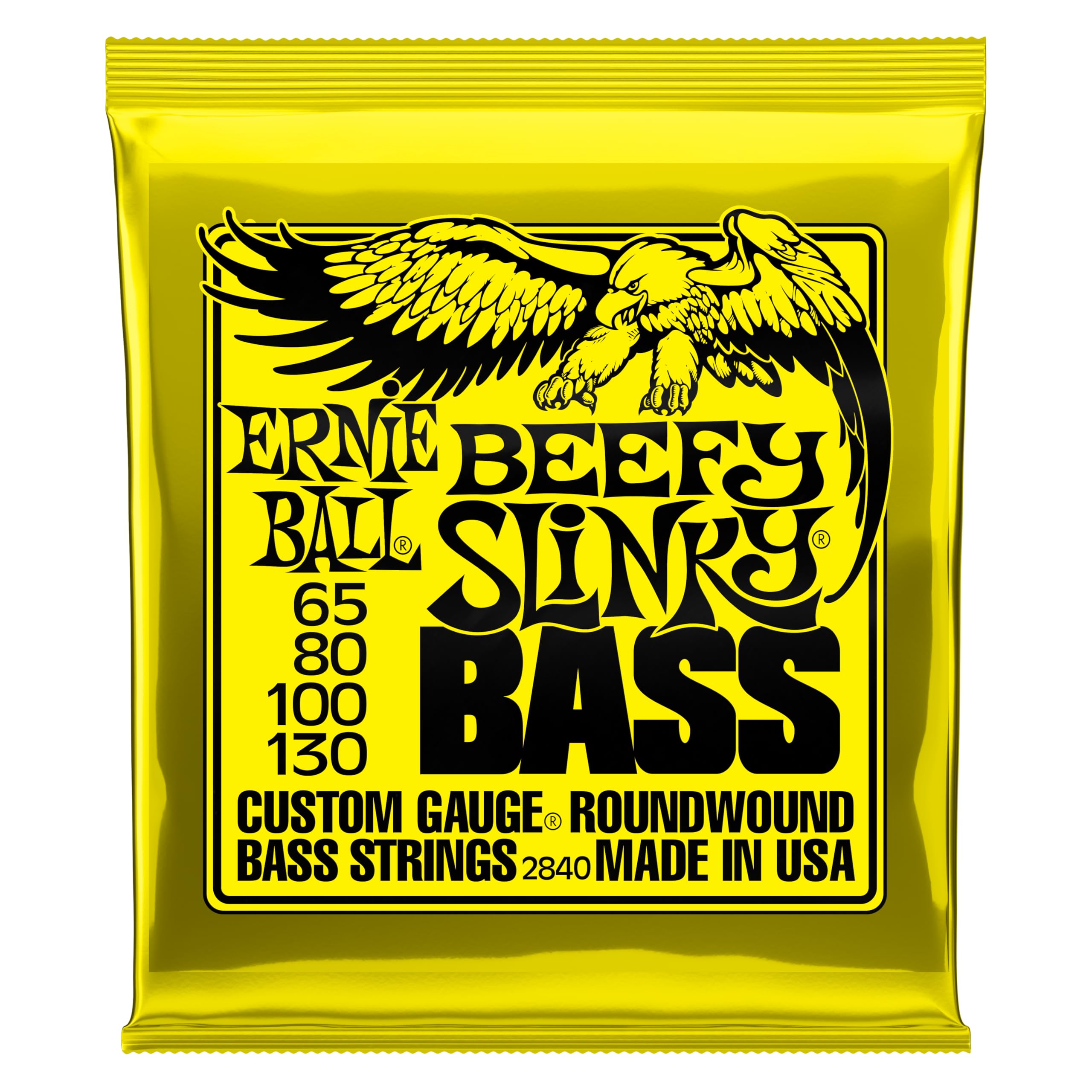 Ernie Ball Beefy Slinky Nickel Wound Bass Guitar Strings, 63-130 Gauge (P02840)